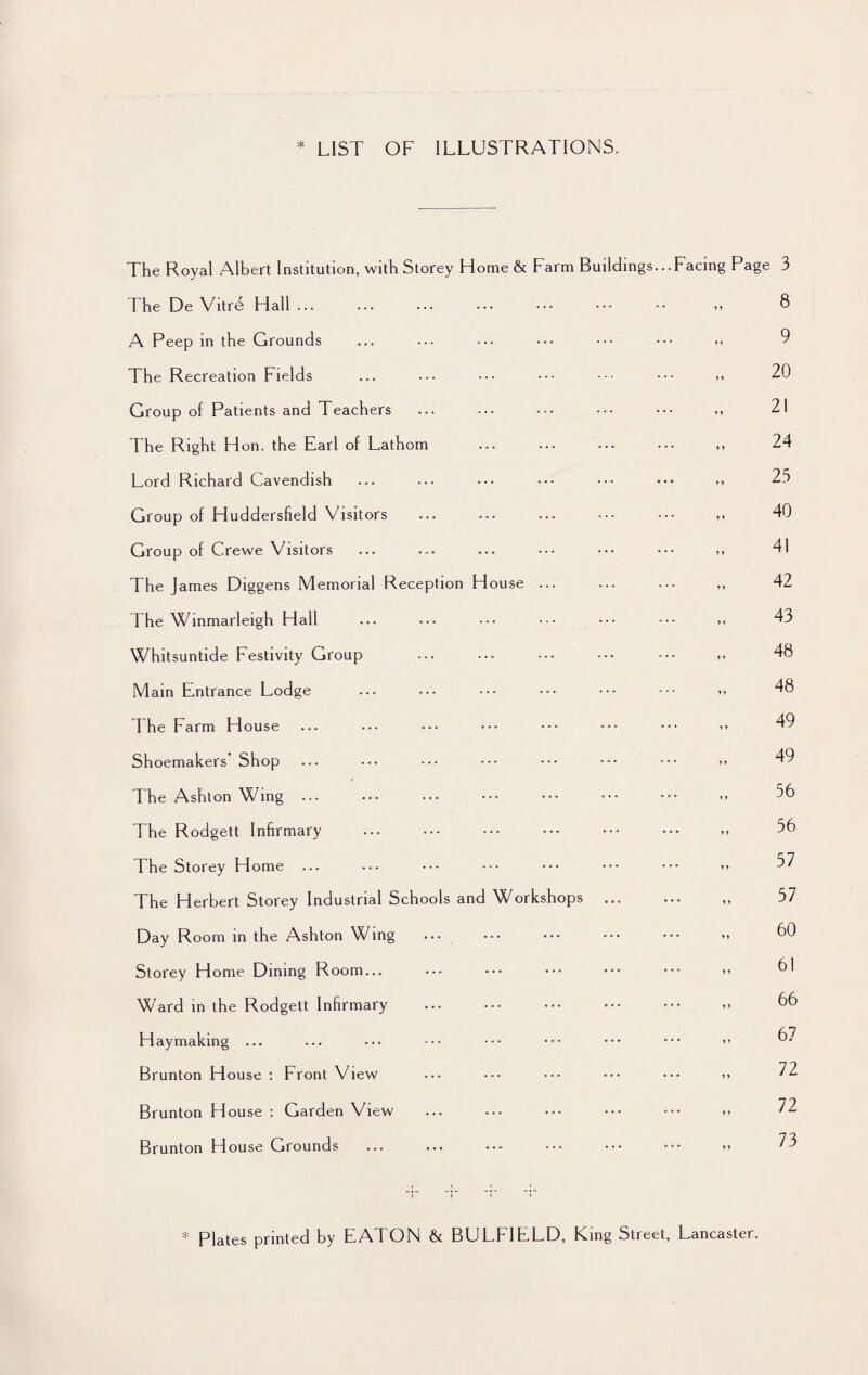 * LIST OF ILLUSTRATIONS. The Royal Albert Institution, with Storey Home & Farm Buildings .. Facing Pagt 3 3 The De Vitrd Hall. • 1» 8 A Peep in the Grounds * • 11 9 The Recreation Fields . • . 20 Group of Patients and Teachers * * n 21 The Right Hon. the Earl of Lathom • • • li 24 Ford Richard Cavendish • • • n 23 Group of Huddersfield Visitors . . . , , 40 Group of Crewe Visitors • • * n 41 The James Diggens Memorial Reception House ... • * • n 42 The Winmarleigh Hall ... jj 43 Whitsuntide Festivity Group ... ,, 48 Main Entrance Fodge * * * n 48 The Farm House • • • n 49 Shoemakers’ Shop ... ,, 49 The Ashton Wing ... ... ,, 56 The Rodgett Infirmary • • • n 56 The Storey Home ... ... n 57 The Herbert Storey Industrial Schools and Workshops ... • • • n 57 Day Room in the Ashton Wing ... ... ,, 60 Storey Home Dining Room... ... n 61 Ward in the Rodgett Infirmary ... y y 66 Haymaking ... ... yy 67 Brunton House : Front View * • • 11 72 Brunton House : Garden View ... yy 72 Brunton House Grounds ... yy 73 * Plates printed by EATON & BULFILLD, King Street, Lancaster.