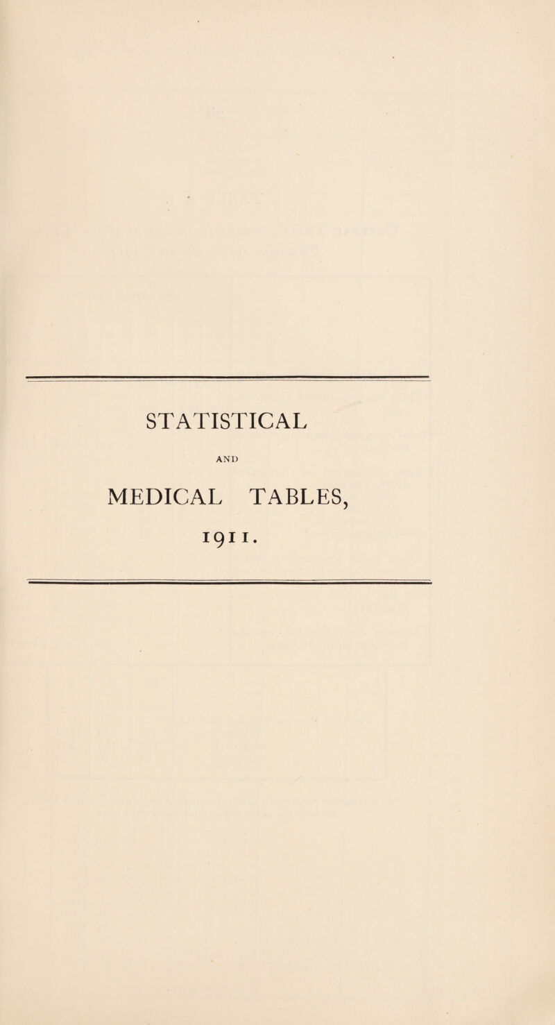 STATISTICAL AND MEDICAL TABLES, 1911 •