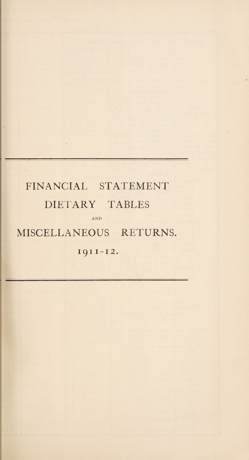 FINANCIAL STATEMENT DIETARY TABLES AND MISCELLANEOUS RETURNS. 191 I-I2.