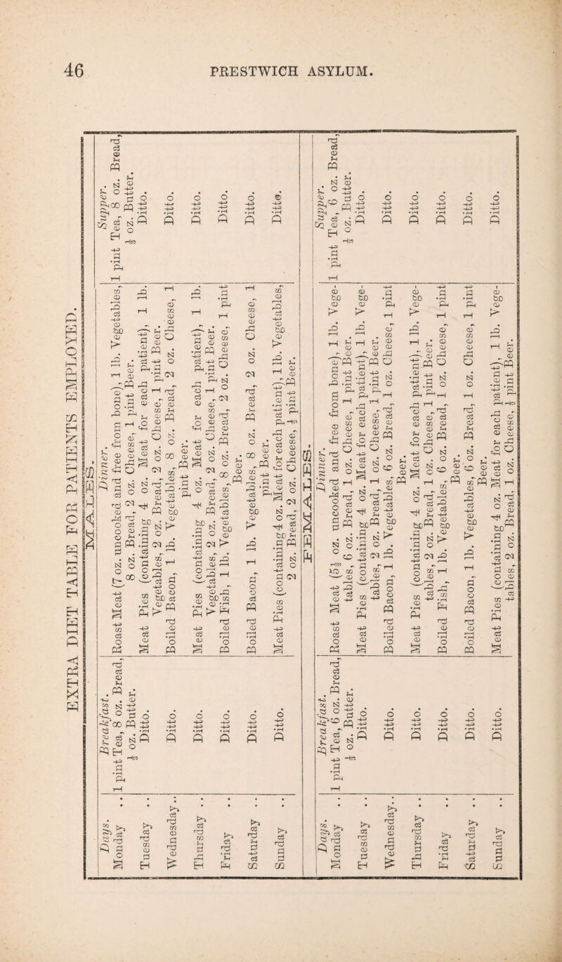 EXTRA DIET TABLE FOR PATIENTS EMPLOYED.