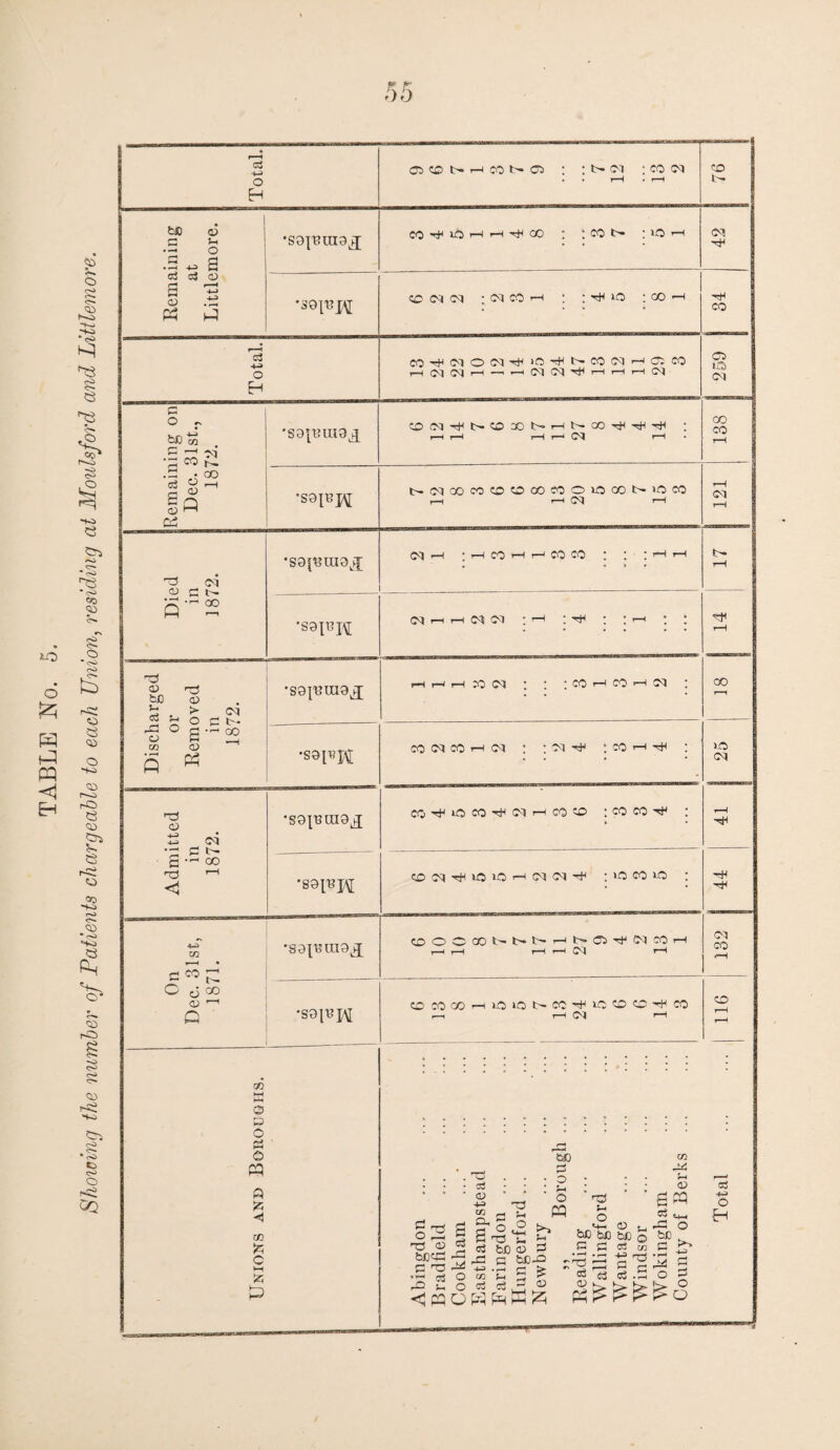 Remaining at Littlemore. co to >—< r-< co : ; co t— : to i—i 42 C M Ol ; Ol CO rH1 | ; lO ; CO rH i34 a Remaining on Dec. 31st., 1872. H r—1 r-H t—< C4 r-H NCq®COCDOOOC30lQOONiOCO r—1 t—1 C<1 r—l 121 Died in 1872. *S9[ttin9£ cq «-h ; h co h h co co : : : h h t- r-H •sajuft <n h h n o : >—i : H : ; <—i ; : rr r-H * r-H r-H i-H 70 04 * * * CO 00 * 00 Admitted in 1872. •S91BOI9J cothioco^nhcoco ; co co ^ : r-H •S9IRH coon-^ioi-O'-^c^on'r^ ; >c co lo : Hi On Dec. 31st, 1871. •sapumj OOOCONNNHNOrHfMCOH r-H r-H rH i-H 04 r-H 132 •S9inj\[ O CO 00 rH iQ id N CO -+1 v. O O ^ CO .—i i—i Cl CO r-H Abingdon Bradfield Cookham ...• Easthampstead Faringdon ... Hungerford ... Newbury Reading Wallingford Wantage Windsor Wokingham