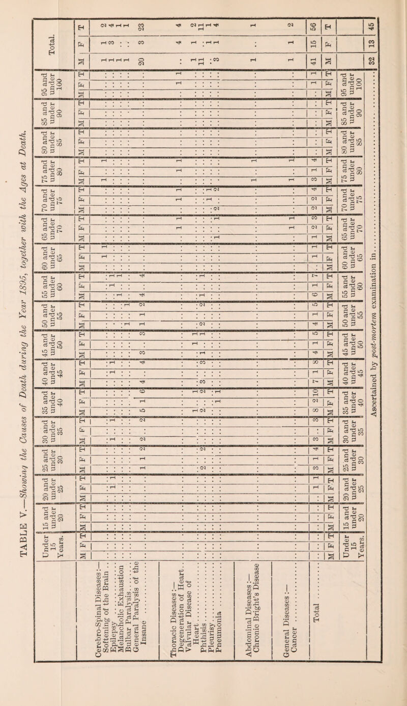 TABLE V.—Showing the Causes of Death during the Year 1895, together with the Ages at Death. 56 I • S CD a • • • a aaaa a • r-t Q} n 95 ar aaaaa aaaaa s • 1C r-H rH Q c3 d O ” a 05 fa a a a a aaaaa a *1*1 fa ” c 05 tO 5 CO p a aaaaa aaaaa a a a tO p-H CO p 73 c. aaaaa aaaaa a a [Ey 1 !••••* a a a a a a • : 1 fa dp® 00 2 1 * * * * * ■ • • * • • • 7- ^ 1 * * * * * * * * * * t • : | a c-1 0) a CO | a 73 H rj (1) * 1 7^ H rH (D 5 rrt tO ^ d^ r~ ^ a **** a a a a a a • 03 a g PI 73 Ci * c s I I I I StJO p d t- to d co P a a 73 H d ^ S'dg ^ d 0 aaaa aaaaa a a H fa aaaa aaaaa a a fa '■§8 0 h co d a aaaaa aaaaa a • • a*** aaaaa a a • a 8 p 73 H H • rH rH • HH a J—| a a *- H C s *■§8 to d : a 73 H (-1 o _ C 10 Em • • • • rH a a a a : tH fa g rrt to § Pi a • • • rH rH • 03 • • : Hi a 8 P 73 S-I G ®0 H 73 H r1 <1> fa s § *0 d Hi h a • • • • CO a pH • • Hi a 73 5h C 73 H a • • • • Hi • CO • • g 8 p d sh d a> A cid 0 ^ d ^ 73 Cl fa • * * rH a a a rH 03 fa ^ d ^ lo d CO P g a a a a LCO rH 03 • • 00 a 10 3 co p 73 H d o» I'ga * a * aaaa* a a 73 H ***** ***** a a 8 P JL • rH * • 03 ***** a a *•* aaaaa * * CO a CO p 73 c ^ g CO 73 Cl c <u ^ aaaa aaaa* a a vo d 03 P a a a a . rH a 03 • • CO a 3 § d o a’SS H • rH *** ***** * rH d ^ IH * ri *** ***** a a *•** a a a a a a a rH fa § 3 a ***** ***** a a a §3 73 h d S-gS ***** ***** a a 73 Ci c®„ ***** ***** a a S3 a • aaaa aaaa* a a ***** ***** * a a to d rH P Under 15 Years. ***** aaaa a a £ co ry 1 !••••• ••••• • • • • * * * • • • • • • * fa 'SS s G  0) E3 ^ mJ ■••••• • • • • • • * ^ 1 .... a a a a a a • a pinal Diseases:— g of the Brain .. olic Exhaustion 5aralysis. Paralysis of the Diseases:— ation of Heart.. Disease of nia . il Diseases:— Bright’s Disease .1 : CO • o> • 03 a <3 a d» • CO a Total . d o ° $ S S Ph PH ?H g  S r? <D ® 55cb £ *h WO m 6 H CP <x> rQ -h 7—! g’S a® <u cq fa S O O S S-g.2 5?§ £ bcS m 4-) 3 o) Cl fafafa H a o ■g'd 5 ° O j-i 'ppd H gS O) G fi ci ojO o by po,