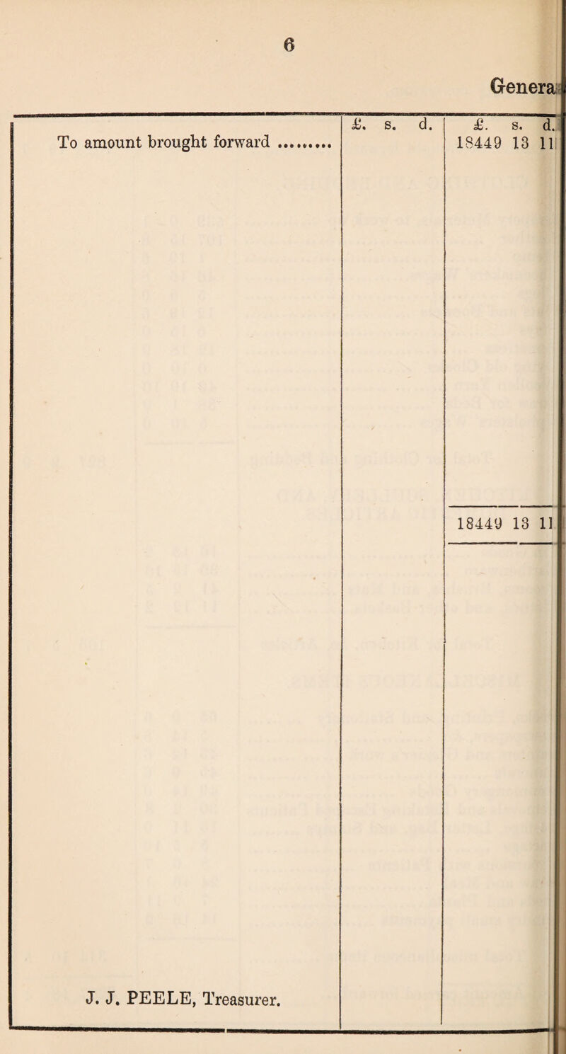 Genera To amount brought forward J. J. PEELE, Treasurer. £. s. d. £. s. d 18449 13 11 18449 13 11