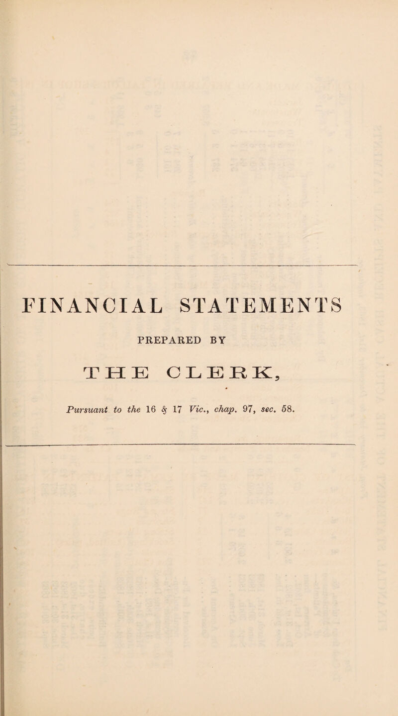 FINANCIAL STATEMENTS PREPARED BY THE CLERK,