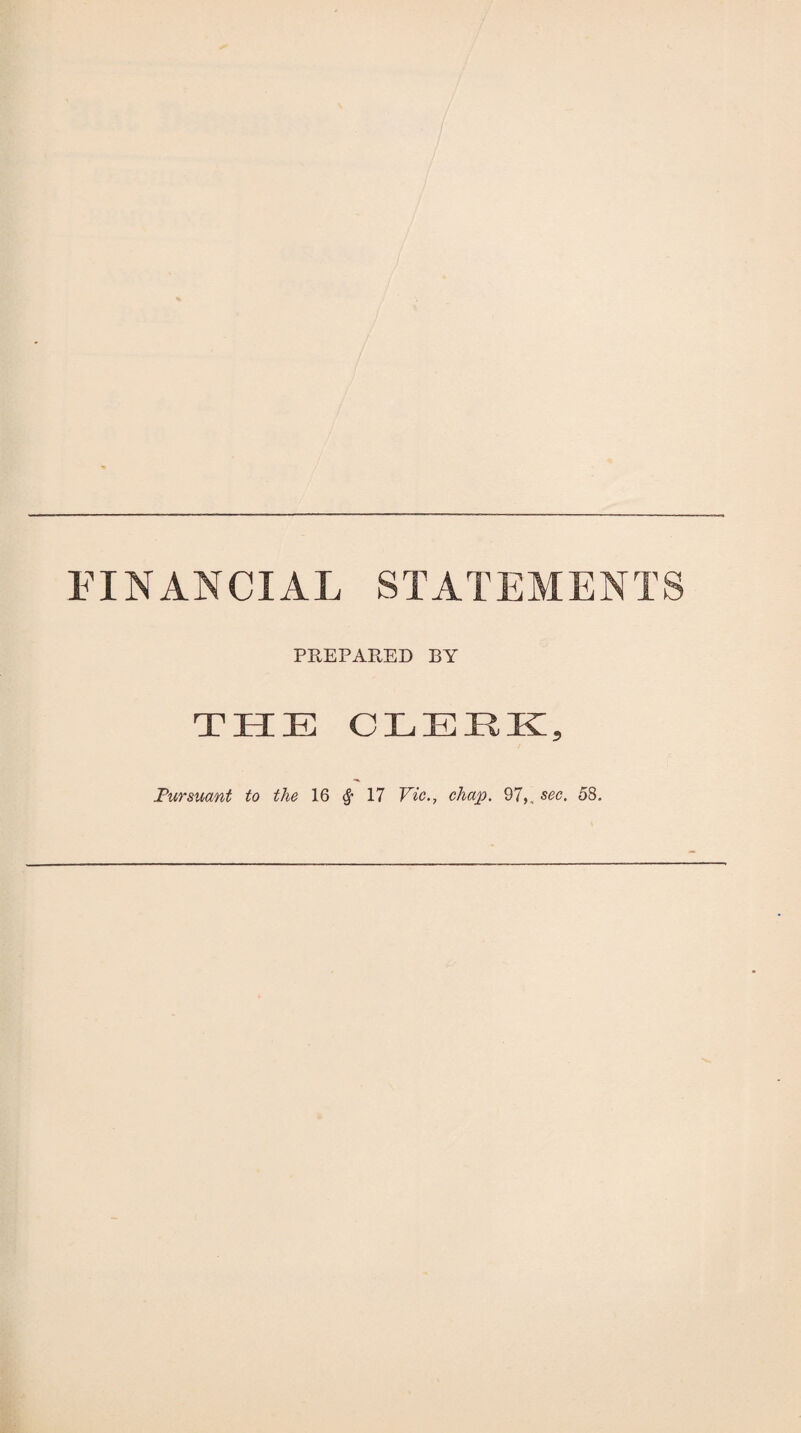 FINANCIAL STATEMENTS PREPARED BY THE CLERK,