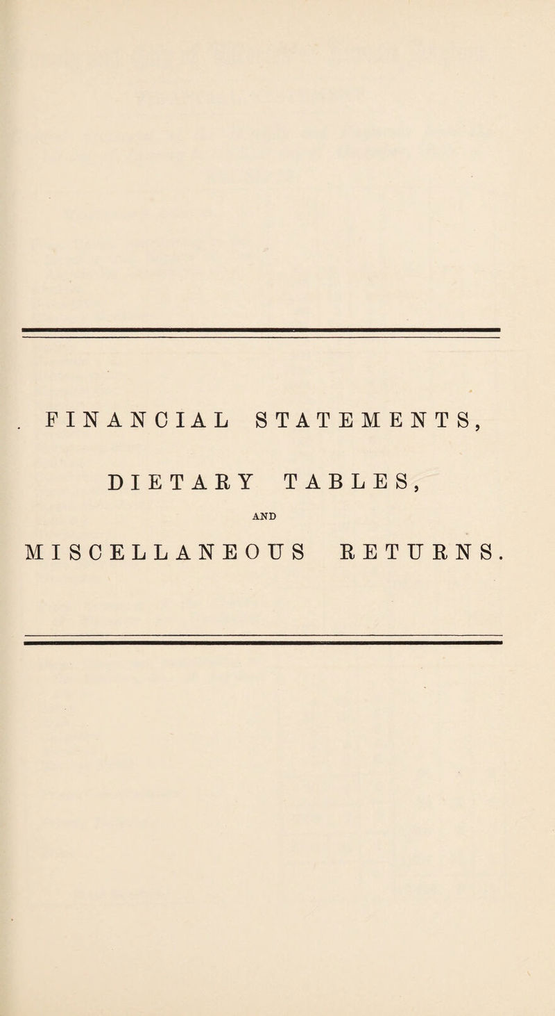 FINANCIAL STATEMENTS, DIETARY TABLES, AND MISCELLANEOUS RETURNS.