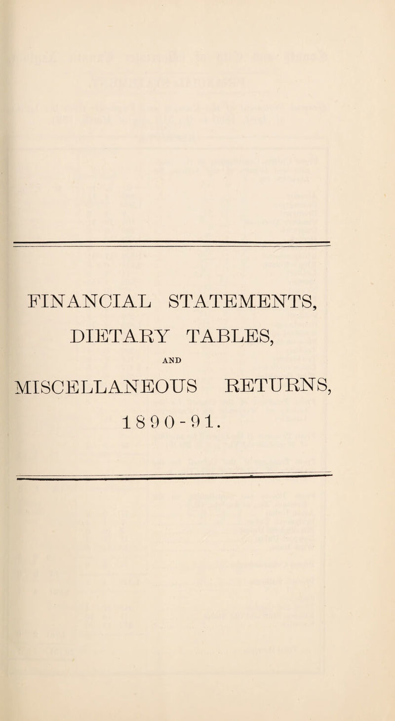 FINANCIAL STATEMENTS, .DIETARY TABLES, AND MISCELLANEOUS RETURNS, 18 9 0-91.