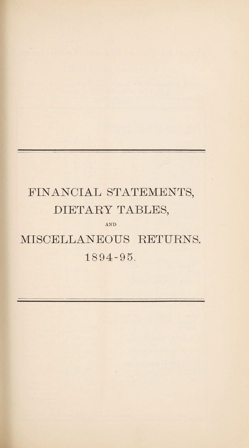 FINANCIAL STATEMENTS, DIETARY TABLES, AND MISCELLANEOUS RETURNS. 1894-95.