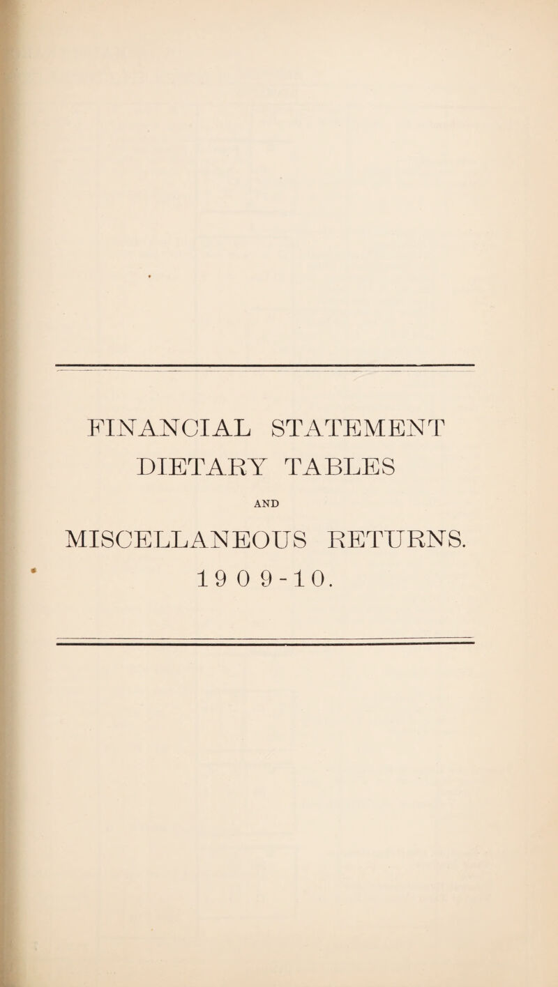 FINANCIAL STATEMENT DIETARY TABLES AND MISCELLANEOUS RETURNS.