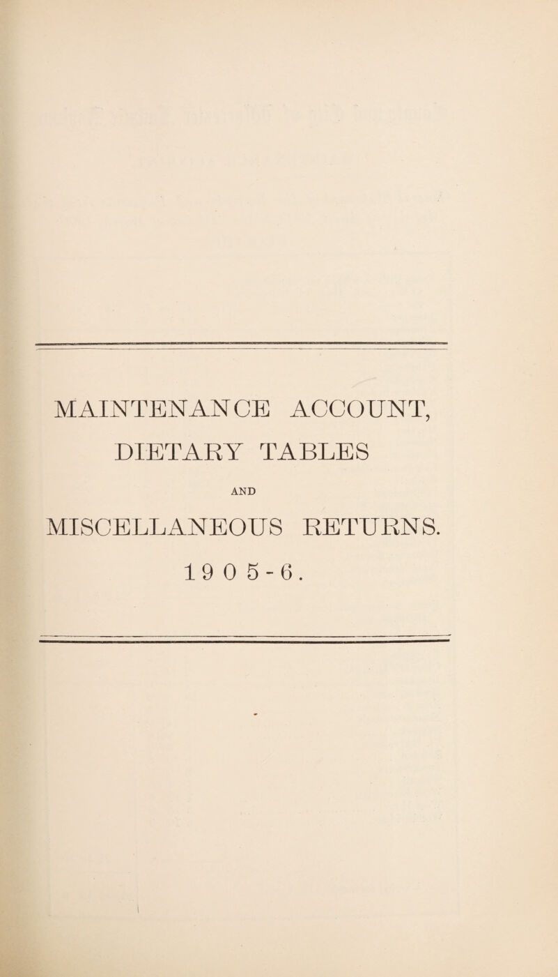 MAINTENANCE ACCOUNT, DIETARY TABLES AND MISCELLANEOUS RETURNS. 19 0 5-6.