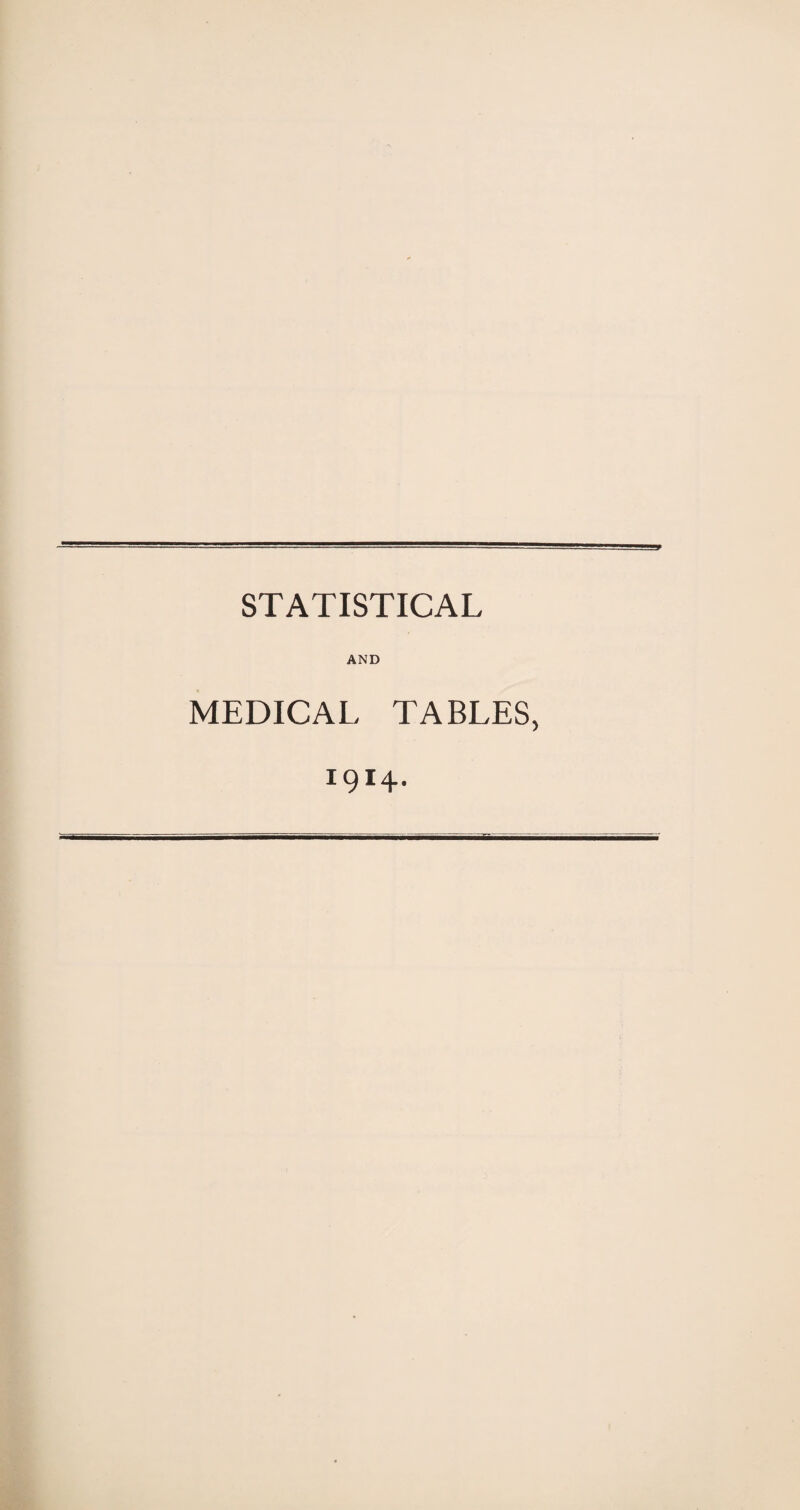 STATISTICAL AND MEDICAL TABLES, I9I4-