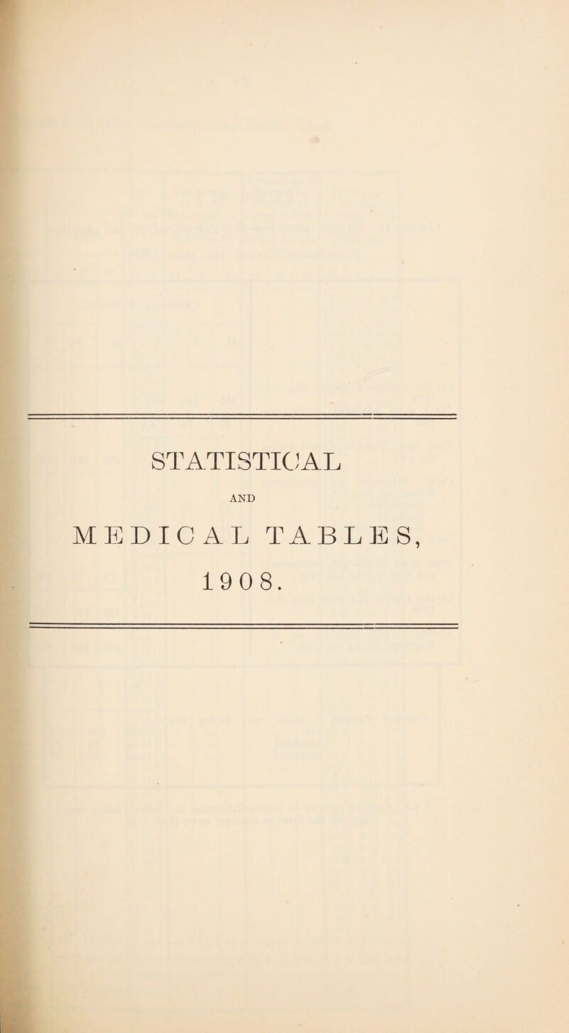 STATISTICAL AND MEDICAL TABLES, 1908.