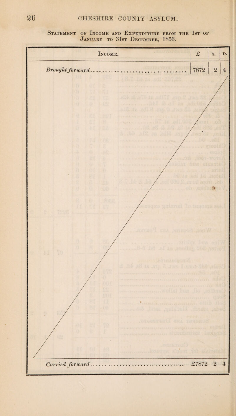 Statement of Income and Expenditure from the 1st of January to 31st December, 1856.