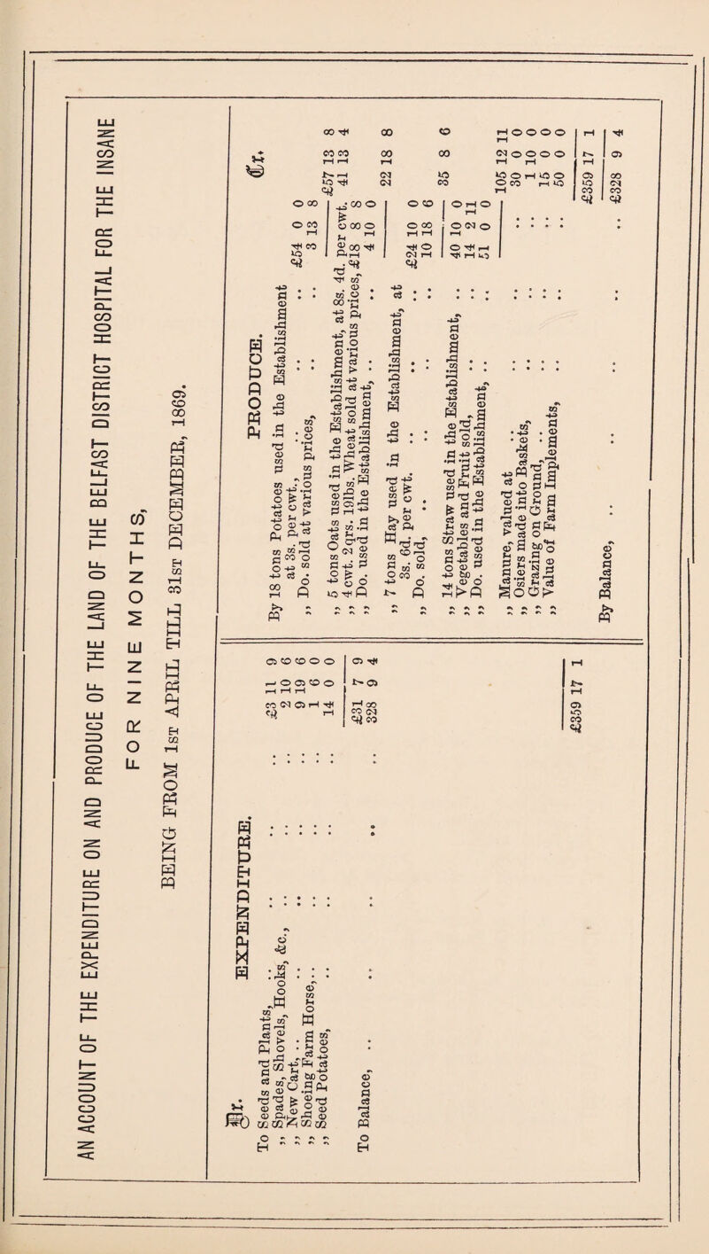 AN ACCOUNT OF THE EXPENDITURE ON AND PRODUCE OF THE LAND OF THE BELFAST DISTRICT HOSPITAL FOR THE INSANE