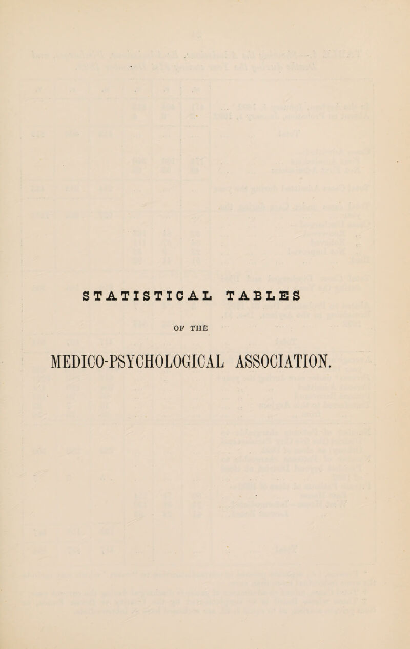 STATISTICAL TABLES OF THE MEDICO-PSYCHOLOGICAL ASSOCIATION.