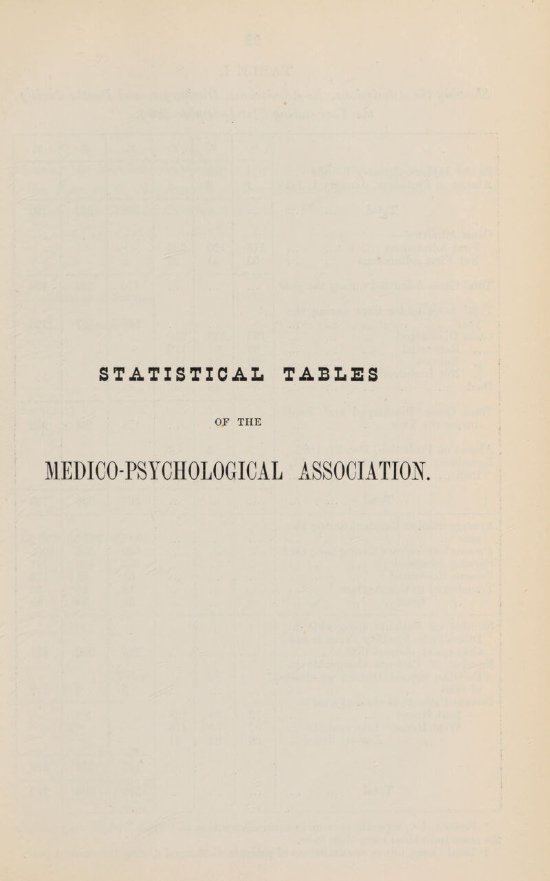 STATISTICAL TABLES OF THE MEDICO-PSYCHOLOGICAL ASSOCIATION.