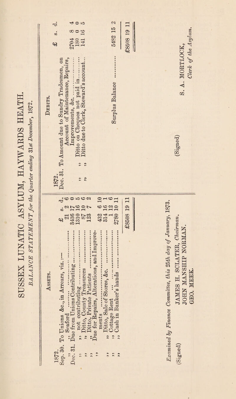 SUSSEX LUNATIC ASYLUM, HAYWARDS HEATH. BALANCE STATEMENT for the Quarter ending 31s< December, 1872. 00O‘O T? O H O 00 ^ NHH Cl to Cl CO O 05 GO O ia co d o _r d fl O i <30 d Eh H -P 0 d O o © 05 Eh W w fi © © o d d d rO .in dg o o -P © d ” CQ ■d >r3 .i® 05 +2 d © -P d d o o © l<i£ o a o EH • eo CO rd © Eh 0 © If3 > rd O oQ^ eh © Add aQrcs o o -P -P .■d.-d Ofi © © d d r—H C3 w m r—< A f-i d 02 M ^ n ® O Pg P3 g O © < m nd © d fan • rH m Hd . ci t^to ® i>. GQ HHH tH CO ® t^CO • ^ 03 CO H 00 <N CO r-i 'to CO I—t rf CO CO rH ©H©H t—I r-H tO CO Cl ® Cl Tf iH ® CD Cl cn Eh W m M N to Eh d © Eh Eh © •e d^ O c2 •O d w CU p m o Ed ' ® ci,c° 00 pH r-H ® fee d • rH 4J d Eh -P d o °i§ <o d flr2 o-H m Eh © 05 Eh -p d d © © > o Eh A od d d d o d d Eh © -EH d fee © o Eh .— ,—I PEdPH<j to © - -P t? CQ d d Eh Eh g > -P -P P .p d d OfH A O O Ph © ° -^Ph o o . -p -P -P Eh O -P -P -O rj • jh Cd A Q (—I © d r\ *% ^ IT « ~ fl © •9 r. CO © Eh o -p 02 Ph O © 05 00 ® »o 00 © T3 d d rd to u © © «J dPn W CG © p r\ fee* p O d -H _ p -p HH h©p ” a -p o d POO zn H-J a> CO * o CD q #> r> r\ co W 00 A * W