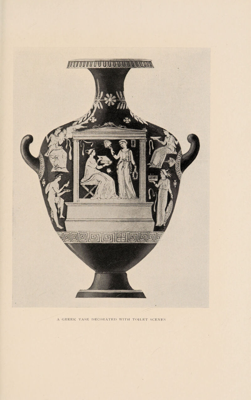 A GREEK VASE DECORATED WITH TOILET SCENES