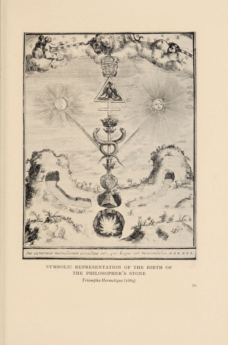SYMBOLIC REPRESENTATION OF THE BIRTH OF THE PHILOSOPHER’S STONE Triomphe Hermetique (1689) 70