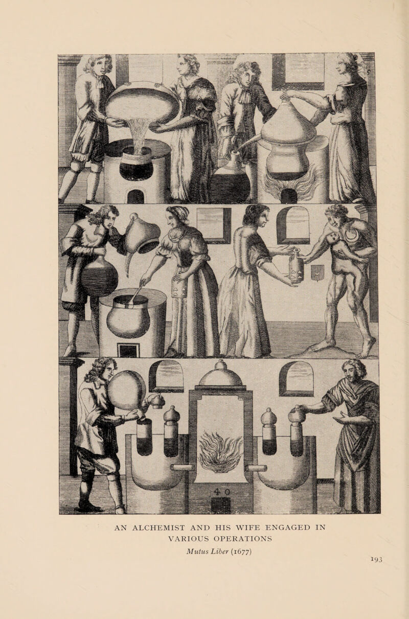 AN ALCHEMIST AND HIS WIFE ENGAGED IN VARIOUS OPERATIONS Mutus Liber (1677)