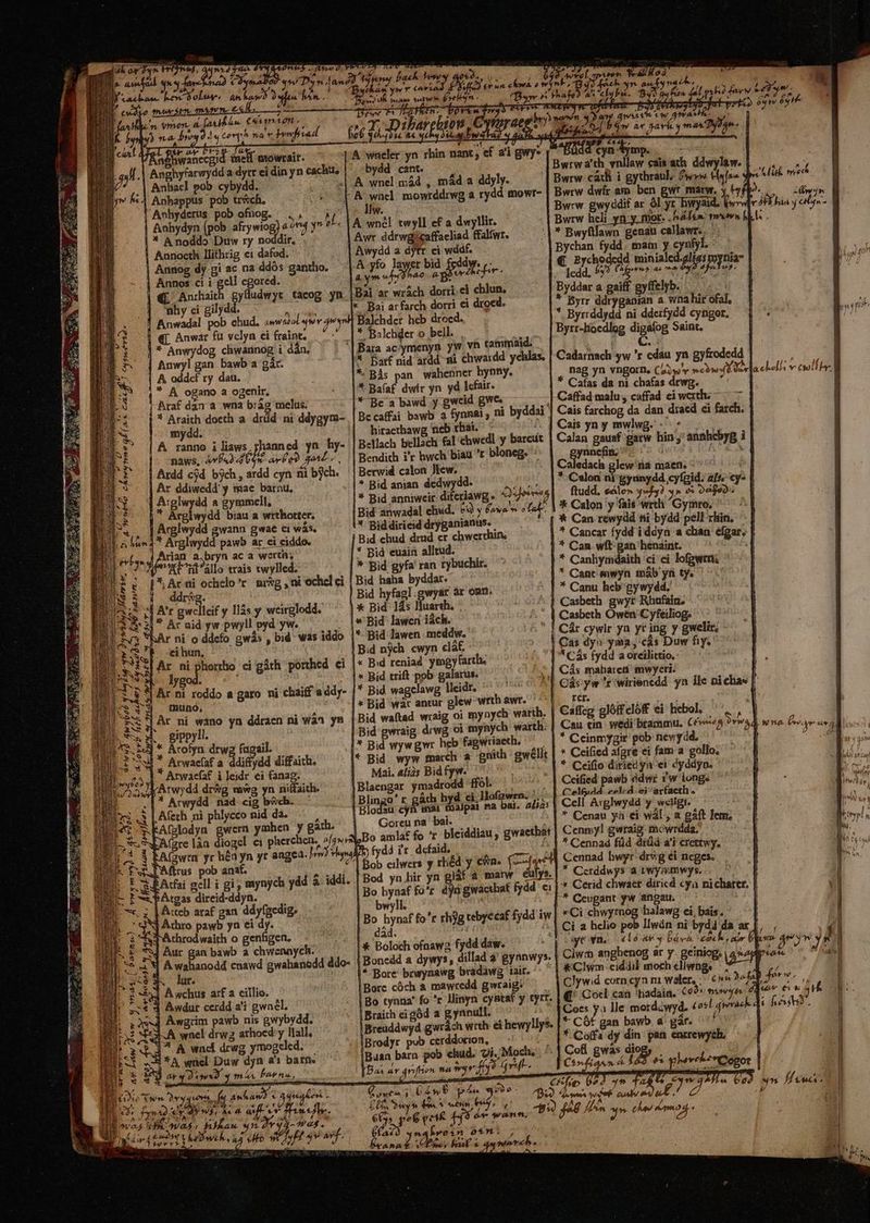 AM zasvn.. ^ lied 2:2 uc e v 3447 4f ad &amp; foyrb Á i des) quybod P *- pe 40. Aovel opor. b fr af fiek yr a E 8 2 qV&amp;419t 10 gov aH eame | ATH yn 4ymp. : Bwrwa'th vnllaw cais ath ddwylaw. | , | Bwrw. cari i gythraul Pwyw taf e Uf mo Bwrw dwír am ben gwir marw. x £p. 2Áin Bwrw gwyddif ar ol yt bityaid. (s , và bia y abs .| Bwrw heli yn:y, mot. .4f£n- muon [As :|* Bwyfifawn genau callawr:. : | Br mam J uat Bycho minialed.gligs mynia e dn 55e feperes 44 oae BEP j Byddar a gaiff gyffelyb. iyd] * Byrr ddryganian a wna hir ofal, * Byrrddydd ni ddeifydd cyngor. Byrr-lioedlog digafog Saint. E Cadarnach yw 'r cdau yn gyfrodedd mag yn vhgorn, Coow v cow: ee * Cafas da ni chafas drwg. — ' Caffad malu, caffad eiwerth; ^ 7 ] Cais farchog da dan diaed ei farch. | Cuis yny mwlwg- - * Calan gausf gatw hin ;' annhcbyg i gynnefi ^ - | ^ j ; Caledach glewiüa maen, ^05 06 alon ni gyunydd, cyfgid. alt cy- ftudd. rad yy) Bir ed | * Calon y fais wrtli Gymro, | * Can rewydd nii bydd pell chin. | * Cancar fydd iddya a chan efgar. | * Can wít gan henaint. | * Canhymdaith ci ei lofgwrni ^ | * Cane mwyn máb yn t. ^. : | * Canu heb gywydd. | Casbeth. gwyr Rhufain. | Casbeth Owen Cyfeiliog. ! Cár cywir yn yring y gwelir | Cas dy yma, càs Duw fiy. '1 ^ Cás fydd a oreilittio. / | Cás mahared mwyeri. A] Cás-yw 'r'wirienedd ya ile nichas | E rer. h. | Caffcg glóff lof ei hebol. i5 | Cau tin -wedi btamimu. C645 SvwA : |  Ceinmygir pob nevydd. | * Ceified afgre ei fam a gollo. * Ceifio diriedya ei cyddyn. | Ceified pawb ddwr 1'w ionge j C'eltydd. cel-d ei arfacth « | Cell Arglwydd y weilgi. | * Cenau yà ei wal, a gàft lem, t| Cenmyl gwraig mowrdda; * Cennad füd diüd a'i crettwy. Cennad bwyr:drv.g éi neges. | * Ccrddwys a rwyemwys. | * Ceugant yw afigau. * Ci chwyrnog halawg ei, bais. | | Ci a hclio peb Ilwán ni bydi da ar |, , | yt vn. (loa S bách co e Él v geyv y) Clwm anghenog àr y. geiniog. | asagfpsas al &amp;Clwm.ciddil moch cliwng, | i , Clywid corncyn m waler, : Chu Dafap 77r» ,, i, 1f Col can 'hadaia, 699 niovye P7 n 1 d c [ [NOTA * Po lle mordiwyd. «ot! dac: i *- Cóf gan bawb. &amp;' gár. f * Coffa dy din: pan enrrewych. *. 1 Col gwás dio: | vH Á (Pd ^ ghc,Cogor Ci Cp 6e? 49 e 49 feme pet CUM «E. 4 428 / fim op» tnr emo S Ww e E
