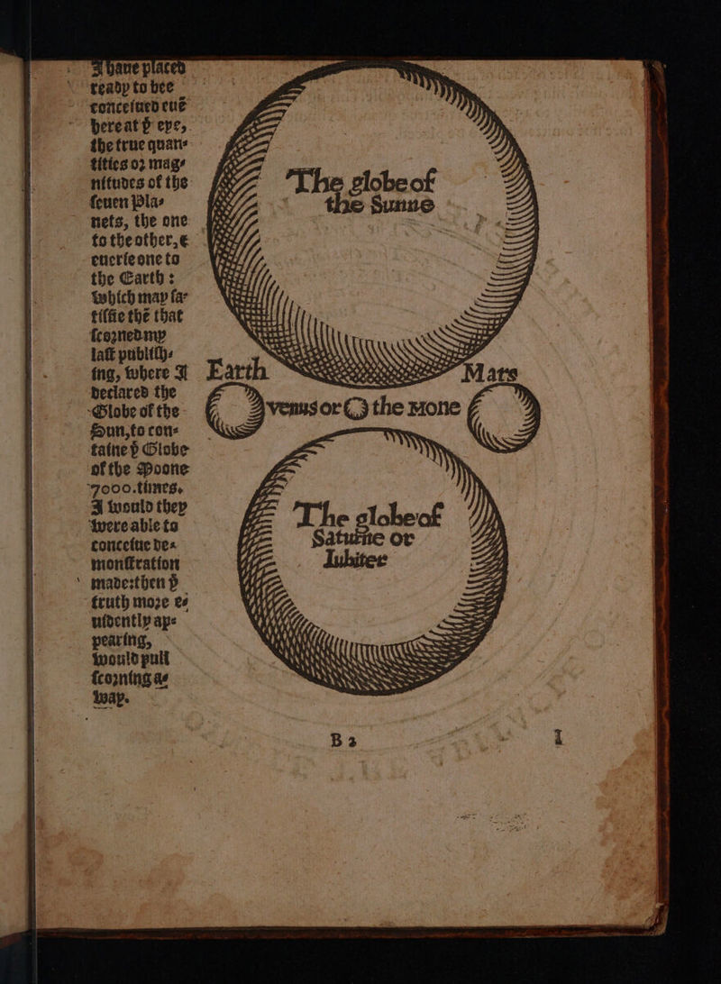 x Hane placed geadp to bee coriceiued cue bereat p epe,. the frue quan: tities 02 mags nifudes of ths: feuen Plas nets, the one | fotbeother,€ euerfeone to the Garth: tobhich map fa: tilfie the (bat fcoznedmy : lat ton | Si fng, where 3 roam Declared the mapern gs ‘Globe of the Hun,to con: ftathe &gt; Globe ‘ofthe Moone ‘7000. thes. 3 tusuld thep Wwereabiets conceluc des nionffration mavesthen p fruth moze ce nidcntly ap: pearing, — would pull AAG conta WSs: Sa at - ?, Poe (KS Wat 25.4 Pes 2 a. = Ree as ae nay Ca 4 a ay
