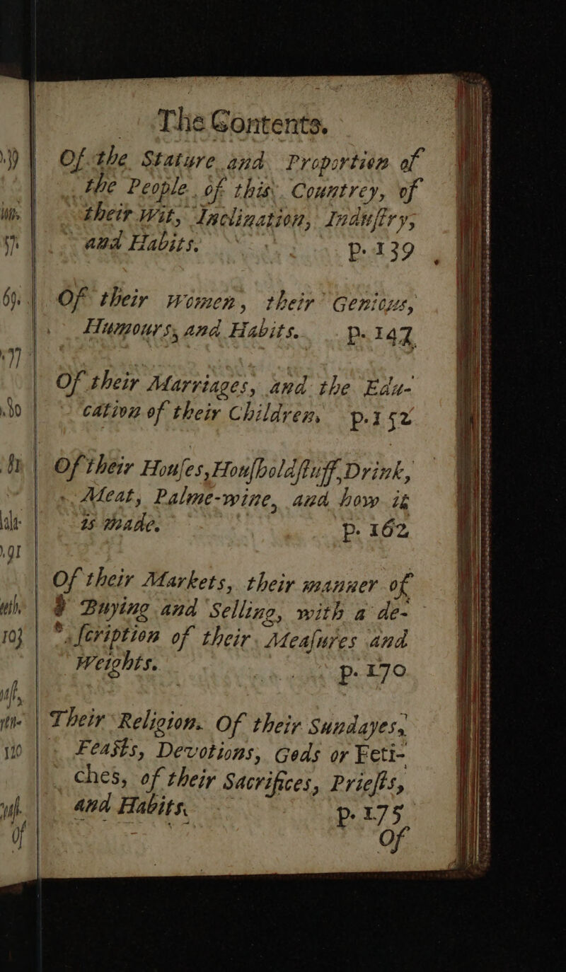 | Of the Stature and Proportsen of the People of this Conntrey, of their Wit, Zaclination, Indufiry, and Habits. p.139 Of their women, their Genics, Humours, and Habits... P14] Of their Marriages, and the Edu- cativn of their Children, P-152 Of their Hones, Houfboldftuff Drink, «. Meat, Palme-wine, aud how ik 15 made. P. 162 Buying and Selling, with a de- afeription of their, Measures and Weights. Pp: 170 Feasts, Devotions, Geds or Feti- ches, of their Sacrifices, Priefts, and Habits, p.175. + Of = = ee i a compar son re — = ay — aa - = ES EE € Sak ec SS” he MS rt PEE. ae 2m ns =F &gt; gS a er == = Ta ea mm ere Re ae a 4 &gt; + - z Ci Sade SESSÉSSE nin nated atone: Se ne Se her A=. PPP EY Pe Ser qe ey