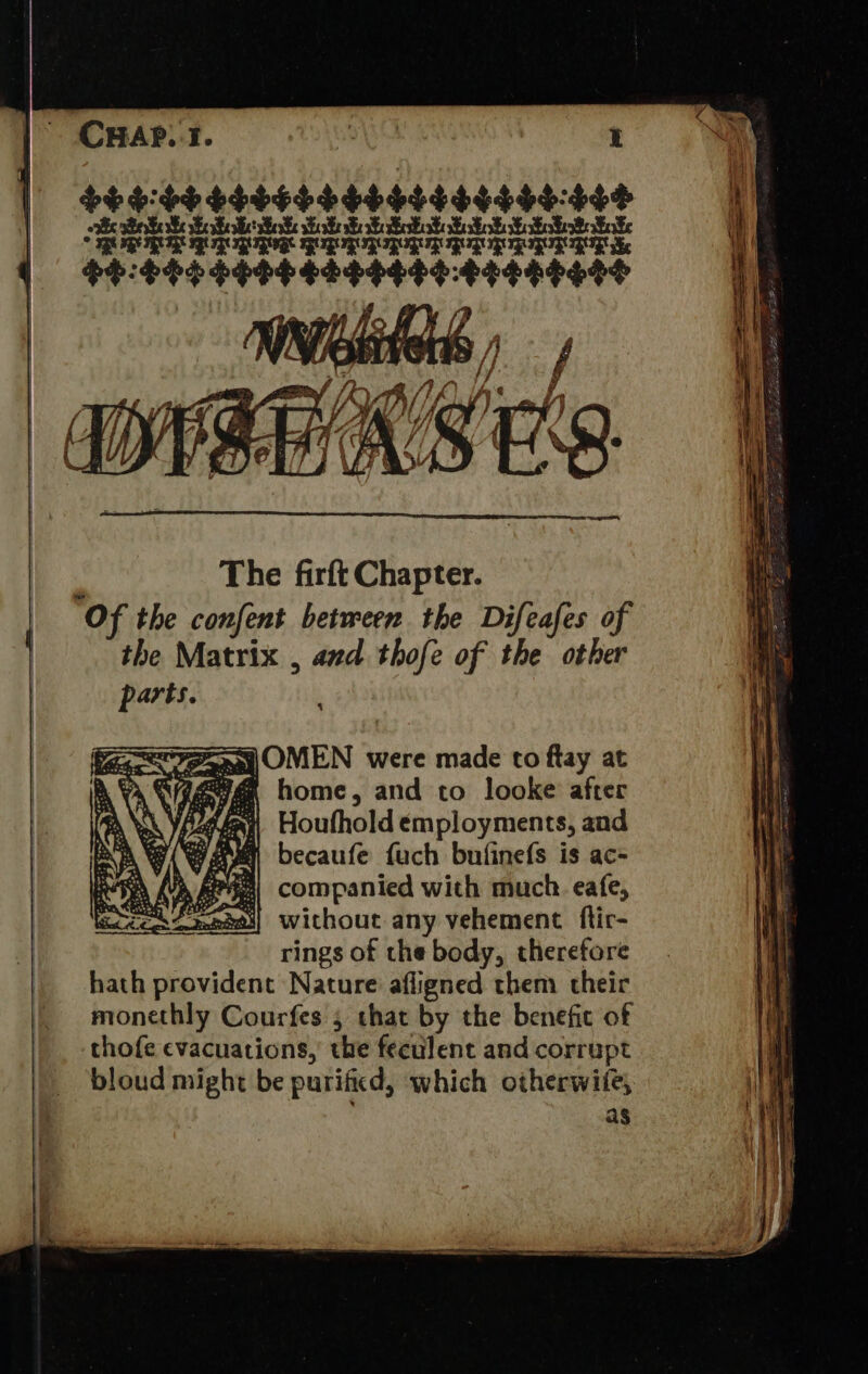 .                CHAP. I. Se t ves: deities: aie 4 Ege aa OMEN were made to flay at Ree home, and cto looke after (fai, Houfhold employments, and wey becaufe fuch bufinefs is ac- A (Ua APG] companied with much. eafe, a. J.e2a3} Without any vehement ftir- rings of the body, therefore hath provident Nature afligned them their thofe evacuations, the feculent and corrupt bloud might be putificd, which otherwife, as 