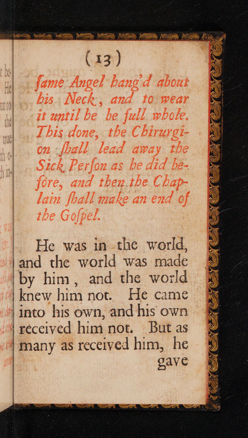    LOVEE WHED Vira Wit iam | ions ee C23) He was in the world, |and the world was made iby him, and the world | knew hina not. He came ‘into his own, and his own | received him not. But as many as received him, he gave
