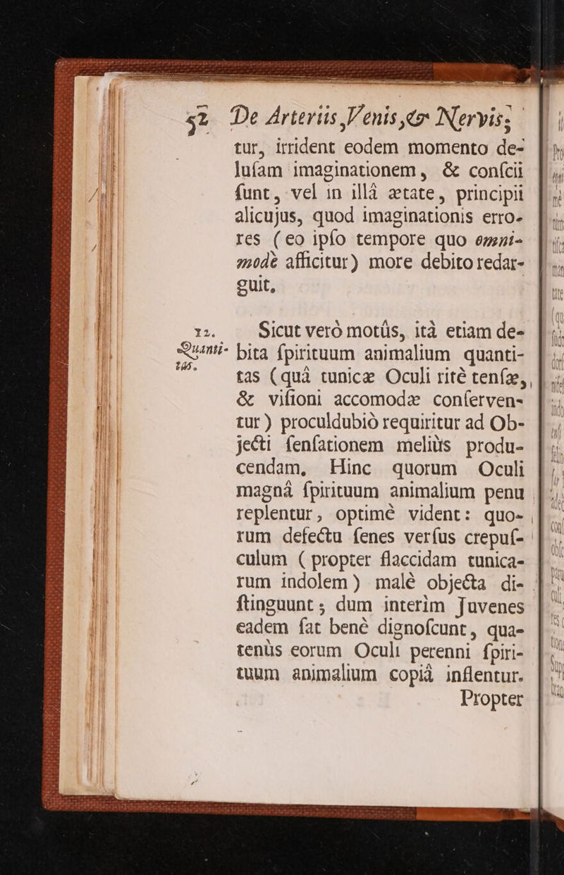 SHAH IEUUS d o EHHD 12, Quanti- 45. * 4 RUP Minime ronda We [5e Neryis; : tur, irrident eodem momento de- luíam imaginationem , &amp; confcii funt, vel in illà aetate, principii alicujus, quod imaginationis erro- res (eo ipfo tempore quo ezzzí- zedé afficitur) more debito redar- cuit,  Sicut veró motüs, ità etiam de- bita fpirituum animalium quanti- tas (quà tunice Oculi rité teníz,, &amp; vifioni accomoda coníerven- tur) proculdubió requiritur ad Ob- jecti fenfationem meliüis produ- cendam, Hinc quorum Oculi magna fpintuum animalium penu replentur, optimé vident: quo- rum defectu fenes verfus crepuí- - culum ( propter flaccidam tunica- rum indolem ) malé objecta di- | ftüinguunt ; dum interim Juvenes eadem íat bené dignofcunt, qua- tenüs eorum Oculi perenni fpiri- tuum animalium copii inflentur. Propter 