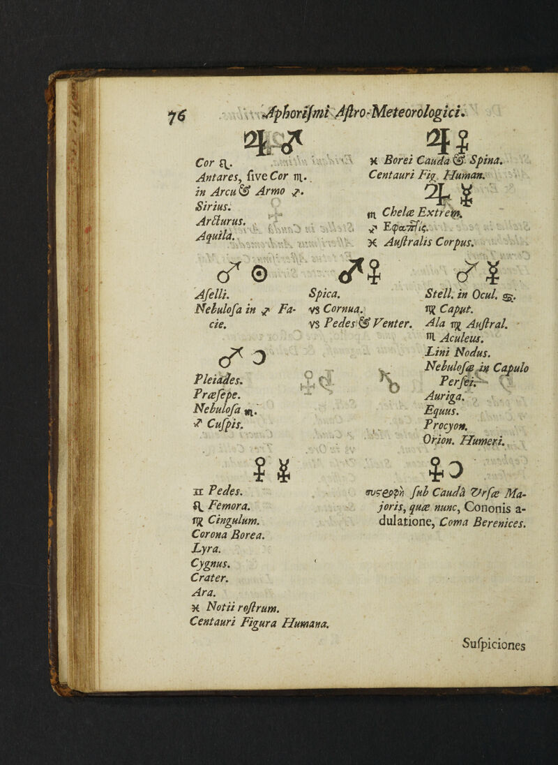 \\\ ^phonjmi^jftro-Meteorologid. m Cor 'v Antares, five Cor tii-. itt Arcu ^ Armo Sirius^ ^ ArSurus. ^ • Afu/la.f' - '■\ K Borei Cauda &■ Spina. Centauri Fig, Human, ’■, • , \ *■ “ O •? V ’ i • - ^ \\\ ‘5 ■'.Ti > \ V iti CheliB Extre^. E(pCC'’y57/^«o »■ '. . - «j K Aujiralis Corpus. Afelli. Spica. Nehulofa in ^ Fa- vs Cornua. Steli: in Ocul, iW Caput. cie. ^0 Pleicdes. Trcefepe. Nehulofa m.' ^ Cufpis. VS Pecles>& Venter. Ala Aujlral. ^Aculeus. hH b . > .4 ^e ■: •s Lini Nodus. Nehulofy^in Capulo Terf^-^ Aurigal- y . > . . Equus. Procyon. Orion. Humeri.^ j£ Pedes. Femora. 152 Cingulum. ' ^ Corona Borea. Lyra. Cygnus. Crater. Ara. H Notii roftrum. Centauri Figura Humana. $.3 mjs^ePp^ ftih Caudh Vrfoe Ma» joris^ quae nunc^ Gononis a- dulatione, Coma Berenices. Sufpiciones