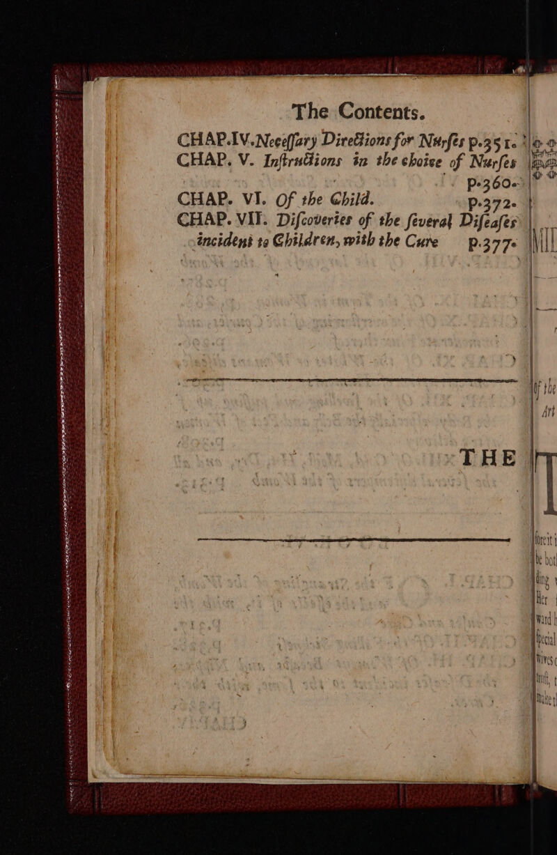 Pane bees ER, n faiFagp tft SATA tN elena The Contents. CHAP. V. desertion in the choise of Nurfes CHAP. VI. Of the Child. Qe incident to gical with the Cure