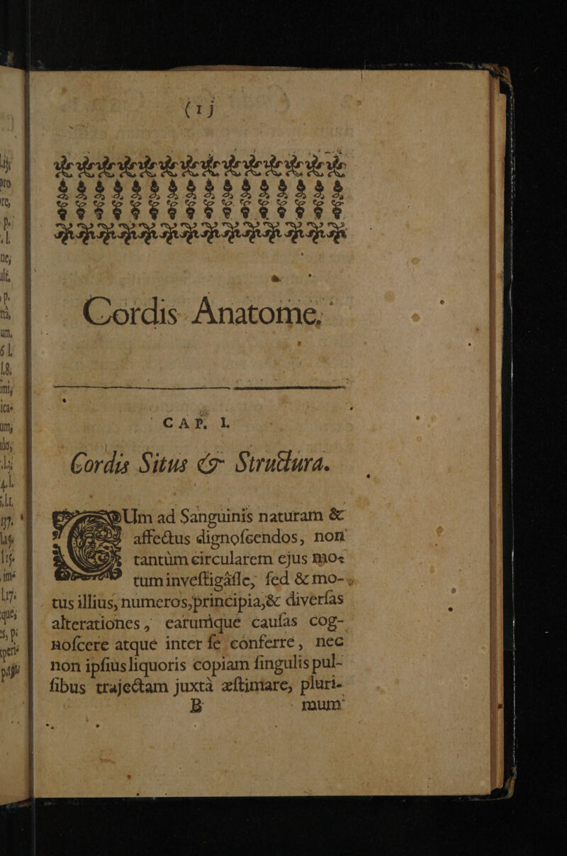 CAP L Corda Situs eg Stru&amp;ura. 3929 affe&amp;us dignofcendos, non MO tantum eircularem ejus o« 27V tuminyveftigáfle, fed &amp; mo- tus illius, numeros;principiaj&amp; diverfas alterationes ; earumique cauías cog- Rofcere atque inter fe cónferré , nec non ipfiusliquoris copiam fingulis pul- | fibus traje&amp;am juxtà zfítimare, pluri- B mum