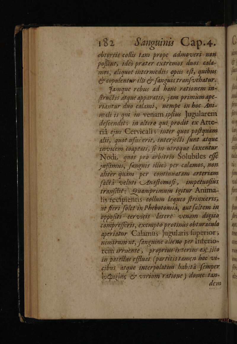 1892. -danguimá Cap.4. obtür fis collis tam prope adinaveri- uan po[gimt, ideb prater. extremos duos: cala- qnos, aliquot otermedins opus eff, quibus &amp;copulentwr (lit c fanguis zranfvehatur. Sumque rebus ad bane rationem tn- flyuctis atque apparatzs, jam primum ape- viastur duo calami, mempe in boc. Anz- mali iso nr venam fous Jugularem defcendit. in altera qui prodit ex Arte- rià ejus Cervicalis fazer quos poffquam ADIE, quot ifr evt, ipterjeéfz fupt. atque 1/7 UICE CORp?AH fr H» utrüque laxentur Nodbp 9er pro arbitris Solubiles effe jufimus, faneuis deo per calamos, non aliter gaam per topPipsatam AYIer1am faiía elii «dasftomop., ipapetuofets IVAHIIHF: OuamDrImum ?gitur Anima- lis 'secipienus «vol/nps laqueo fürimxerts; ue fferi folet vo Pbebotonia, aur faltem in Dppo[er V geraieis ater enam diano comprelferis, exeyipto protinus obturncula aperiator Calamüs' jugularis fupertor ; tem zFPubPte , proprius tyterim eX 2510 jn purellor effluat; (partitis tamen buc «i- cibus atque imterpolabisn babzta - femper : NOSTTN AA ^waf25$ doz EAM eutpepide C» virum Vafiope ) d0Uec-fam-