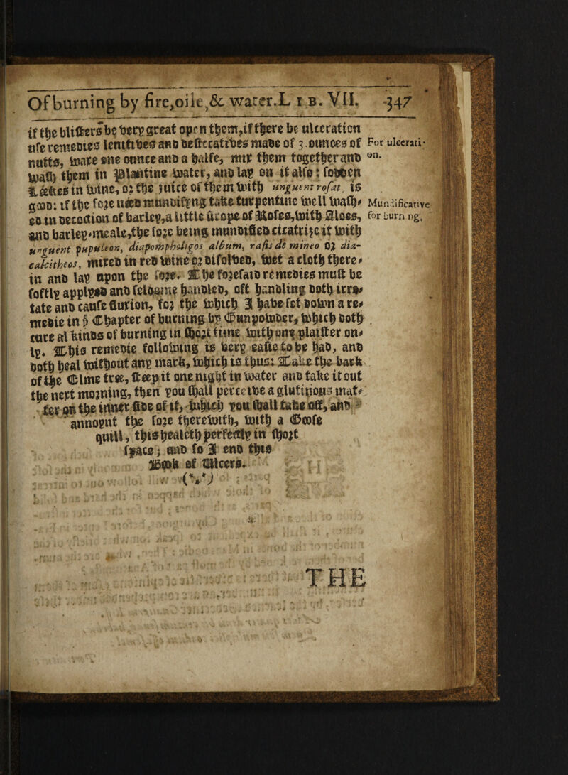 iftbebiittew bebeepgreat open tfcem,if tfjere be nlceraticn jtfe renames lenttibes ana oeBccatibes maae of jounces of F°r uiccrati- nutto, tonte one ounce ana a balfe, nttr ttjem together ana oa- B>aS) tfcem in piantine toater, ana lap on it atfo: foocen Ha&es in tome, 0; fbe inice of them toitf) unguent r of at, 18 gojo: tf tt)e fe?e ticca nmnaifpng take turpentine toe 11 toafy* MuniificatWe ea tn aecoction of barlcp,a little ucopc of t&ofc$,tottl) Sloes^ for burn ng, ana barlep<meale,t&e foje being inunmfleacuatnjeit tottlj Uipuent papuiton, diapompbdt^os album, rafts de mirieo OJ dia~ eakitheos, mtrea tn rea tome c? oifolbea, toet aclotMiiere* in ana lap npon fys fsje. Cbefojefataremeoiesmnltbe foftlv applpea ana felasme fcanaiea, oft Ameling aotl) trro* tate ana taufe fiurion, foj tije toljtclj 31 fcabe fet aoton a re* meaie in it Chapter of burning bp <©unpotoBer, totttcl) Oottj. rare al tunas of burning m fljo;t time toitt) on^ platfter on* Ip. acijia remeate follototng is berp eaftetobe Baa, ana Both heal toit&out anp mark, to&ict) is thus: 2Dabe ttje bark ofthe <£lme tree, Beep *tonentg|ttn toater ana take it out thenert morning, then pou flaall pereetbea glutinous mat* ter ontbe inner fiae of if, infetti) pou fljall false off, ana • atmopnt tt»e fo?e tberctottb, Uuttj a <Brofe quilt, ttyistjealetl)perfectlpin fljojt (pace; ana fo 31 ena ttjio iScott of Ulcers* i (Vj