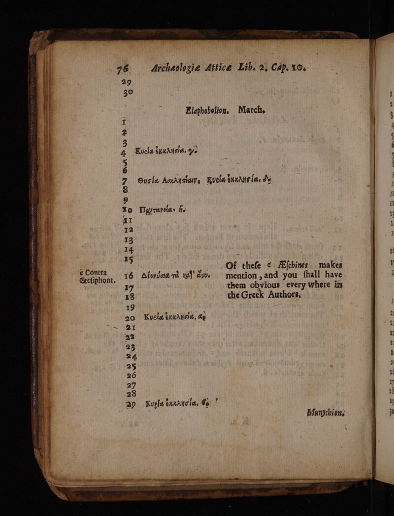 ¢ Contra Gefiphont, 76 29 30 © ON Qu w ® Archaologia Atticé Lib. 2. Cap. 10. Elaphobelion. March, Ourla AcrAaKls Rvels GUNG Lhe de Tiayreveles tte a NSH tpt tale OF thefe ¢ chines makes Aisiaart wid mention,and you fhall have them obvious. every where in the Greek Authors, Kelas ExKAnole, Up Kuela snnancte. € Munychion. —_—__ + — -----_ = See cn. nen ae a OO wR