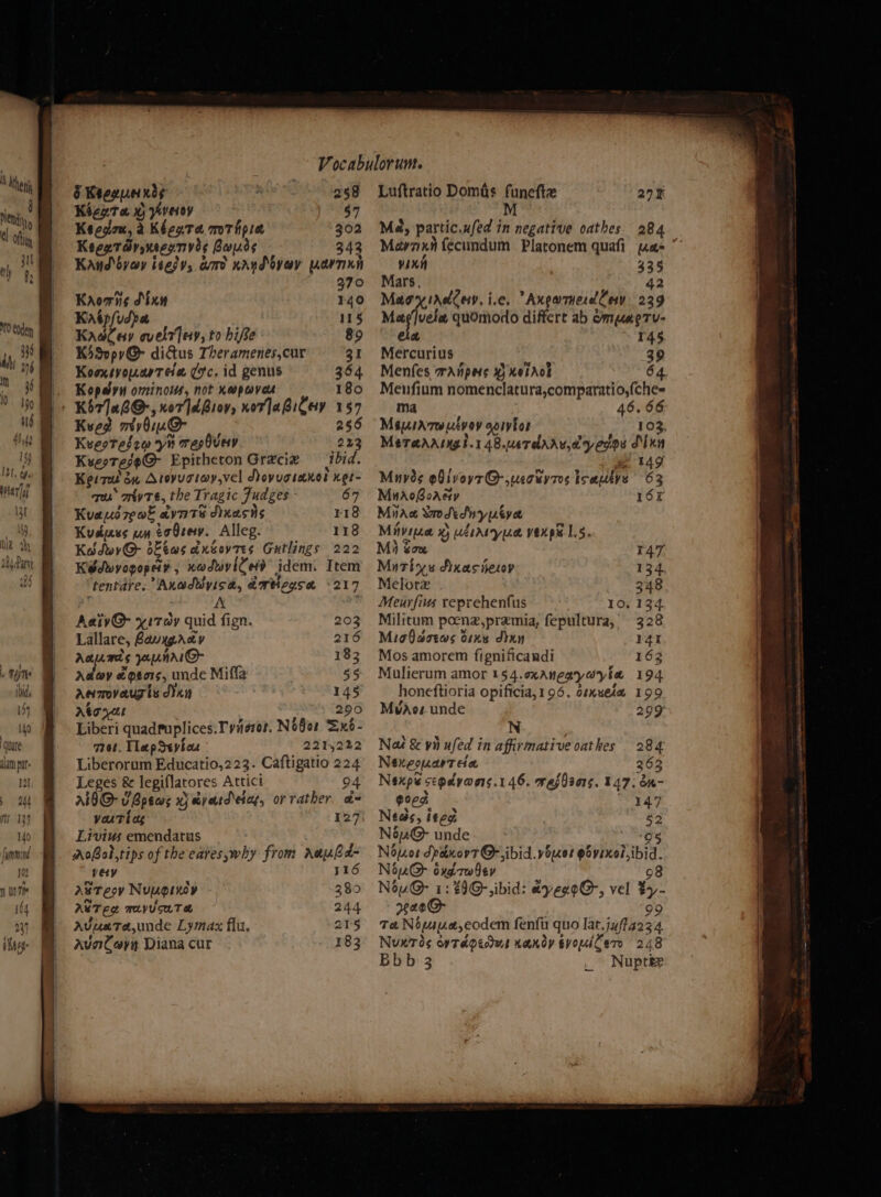 -— —7 &lt;&gt; s = c— J 5 Keeguenog 258 Kiera x avery 87 Keedon, a Kien ta mr ipa 302 Keegtav,ueconves Bayds 343 Kand’ovay teesy, aro Kandoyay LT KH 370 Kaomiis Sixn 140 Katpfudpa 115 Kaalay evel ey, to hifse 89 K59epy@- dius Theramenescur “3 Kooxsyouartee Cyc, id genus Kepayn ominous, not napaves 180 Kueg my .@- 256 Keestesca yis mes bvery 223 Keestese@ Epitheton Gracix tbid. Kerra dn Aroyuoray,vel Sovugsanor xer- qus mys, the Tragic Fudges - 67 Kua 70k avnts Anasns 118 Kuduss un observ. Alleg. 118 Ka dwv@ okéas axsovtes Gutlings 222 K@dwyogopery, xodwylled idem. Item tentare. Anaddyisa, awtiggse &lt;217 . ys 7 Aaiv@- x17 Av quid fign. 203 Lallare, Bawygady 216 Aaads younrai@- 183 Adwy &amp; oor, unde Miffa 35 Aeimoveaurls dx 148 Atoyet 296 Liberi quadpuplices.Tynover. Noor Sxé- mat. TlapSeviou 221,222 Liberorum Educatio,223. Caftigatio 224 Leges &amp; legiflatores Attict 94 ADO VBpews xj evardeiey, or rather a~ yuh ag 127 Liviws emendatus AoGol,tips of the eares,why from atebd- very J16 AsTeov Nuuornoy 380 ACT ee meviuUTH 244 Avusta,unde Lymax flu. 215 AvaCoyy. Diana cur 183 Luftratio Domis funefte M Mad, partic.ufed in negative oathes Meynxn fecindum Platonem quafi yin Mars, 42 Maoxirdcey. i.e, Axewmedlay 229 Masfile quomodo differt ab omuaeru- 4 145. Mercurius . 30 Menfes ranpers O Ket AoE 64. Menfium nomenclatura,comparatio,{che= ma 46.66 MéusArwutvoy vivian 103, Meraaasngt.148.uerelrru,e pesos dlun B49 Muvds ebivoyr@-,ucouyres towuive 63 MinroBoaav 16% Miae wmodidnyuéves Minvepee 4 AI ye vexps 1.5. i Som 147 Mutiny Anas isecov 134 Melore 348 Meurfius reprehenfus 10. 134 Militum poena,premia, fepultura, 328 Michacres dine Jinn 141 Mos amorem fignificandi 163 Mulierum amor 154.oxAnegyoyla 194 honeftioria opificia,196. osnuela 199 MvaAcs unde 299° N Nat &amp; vii ufed in affirmative oathes 284 NexeouarT ea 262 Naxpe scodvans.1 46. wesbaors. 147. dn- ey 147 News, ieee 82 Néu@- unde 98 Nojot dpatnort @ ibid. vop20 @oyiKol,ibid. Nou@ oxgrwbey 98 Nouv@- 1: 29@-,ibid: aeyego@-, vel ¥- 4a0@ 99 Ta Nowae,eodem fenfu quo Iat.juffa234 Nuxrds cyrdpedut nancy gyouilero 248