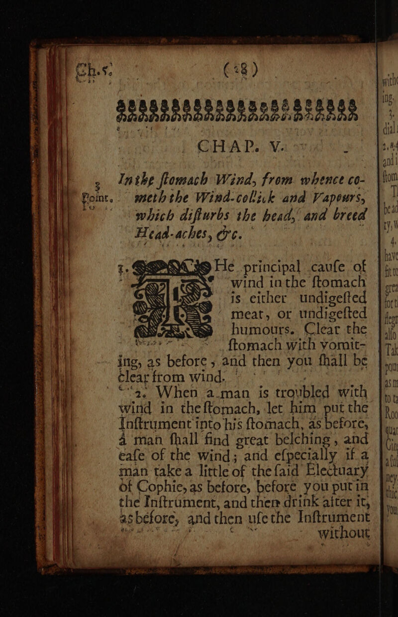 ana nassesyncor genase CHAP. Viet 4 ah | andl 3 Inthe fiomach Wind, from whence co- | fo Point. meththe Wind-colliik and Vapours, /, | ¢ a0 which difturbs the head, and breed Head. aches, Cs. j ¥9 He principal caufe of wind in the ftomach y= is either undigefted meat, or undigefted Bea Sha humours. Clear the a weer = ftomach with yomit- iy iftg, as Welk and then you fhall be ert from wind: When a.man is troubled with | A bwiclt in theftomach, ‘let him put the Rov i 1 Inftrument i into his ftomach, as before, wa Dib 4 man fhall find sreat belching , and Cin eafe of the wind; and efpecially ifa oii man take a little of the faid Electuary Th of Cophie, as before, before you putin on the Inftrument, and ther drink after it, | asbefore, and then ufethe Inftrument without