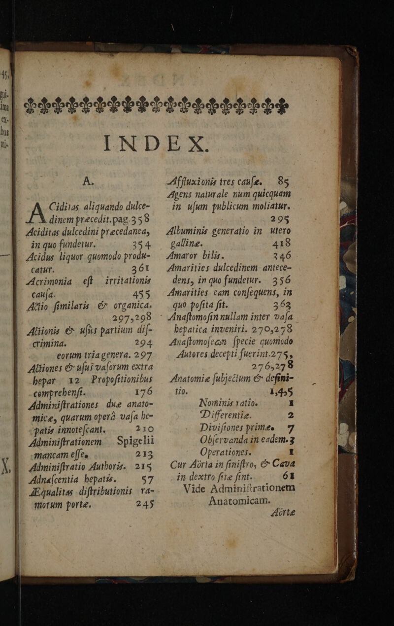 A. Cidiias. aliquando dulce- dinem precedit.pag.359 Aciditas dulcedini precedanea, in quo fundetur. 354 Acidus liquoy quomodo produ- catur. 361 Acrimonia | efl irritationis caua. 455 297,298 Aiionis € uis partium di[- crimina. 294 eorum tria genera. 297 Atiiones &amp; u[us va[orum extra bepar 12. Propofitionibus cemprebenft. 176 Adminiflrationes due anato- mice, quarum opera va[a be- patis innote(cant. 2110 Adminiffrationem.— Spigelii mancam e([e« 213 Adminiftratio Authoris. 215 Adnaícentia. bepatis. $7 AEqualitas diffributionis | a- morum porte. 245 ffluxionis tres cau[e. — 85 Agens naturale num quicquam in uum publicum moliatur. 295 Albuminis generatio in utero galline. 418 ZAmaror. bilis. 346 Amarities dulcedinem. antece- dens, in quo fundetur. |. 356 Amarities. eam con[equens, in quo pofita fit. 362 bepatica inveniti. 270,278 Anaffomo[eeon (pecie: quomodo Autores decepti fuerint.275, 27652728 Anatomie [ubjecium €» defini- Hio. 1,455 Noininis tatio. P *D ifferentie. 2 Diviftones primee Ob[ervanda in e«dem. 3 Operationes. t Cur Aürta in finiftro, &amp; Cava in dextro fiie fent. 61 Vide Adminifirationem Anatomicam. Arte