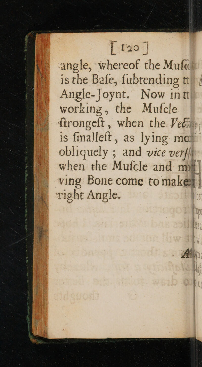 fi) angle, whereof the Mule W isthe Bafe, fubtending t my =Angle-Joynt. Now int Mm working, the Mufcle m dtrongeft, when the Vedi, © is fmalleft, as lying ma obliquely ; and vice verfi ®, when the Mufcle and mij ) ving Bone come to make | a right Angle. |