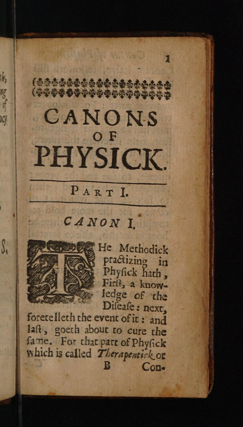 STLSESOSSELELEeees $4S809559509099009 OZ He Methodick practizine in Phyfick hath , Firlt, a knovw- ledge of ‘the Difeafe : nex, foretelleth the event of it : and Jaft, goeth about to cure the B C ON-