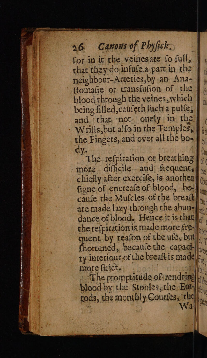 A A iH A ISS AAA i a DR STIIC CT ee ^G. Canous of Phyfick. | for in it' the veinesare fo full, | \ that they-doinfufe.a partin che § | neighbour-Arteries,by an Ana- | ' ftomafie or ttansfufion of the | blood through the veines, which — being filled cauferh fuchia pulfe, | ; and ' that, 'not- onely in the Wrifts but alfo in the Temples, | i, the Fingers, and over all che bo- d ‘ a, o A a ri Tea em RIIA a iagh? A emt ne sees 1 3 | The refpiration. or breathing | more. difficile - and; frequent, chiefly after exercife, is anothes fy figne of encreafe of blood, bex§,,, caufe the Mufcles.of che breaftf,. are made lazy through the abun ie dance of blood. Hence.it is that||«c the refpiration is made more fre- m | quent by reafon of the ufe, but}, a {hortened,, becaufe the capach}h.,. ty inceriout of the breaftis madelk,.” mor fhridhean” «hood | ng The promptitude of rendring i blood by: the Stooles,the Hat bos rods, the monthly Confadh Sas q ai Ra recieve aA AE 7 MAL ar i aa Zonet a ene mA n aen ain TNS