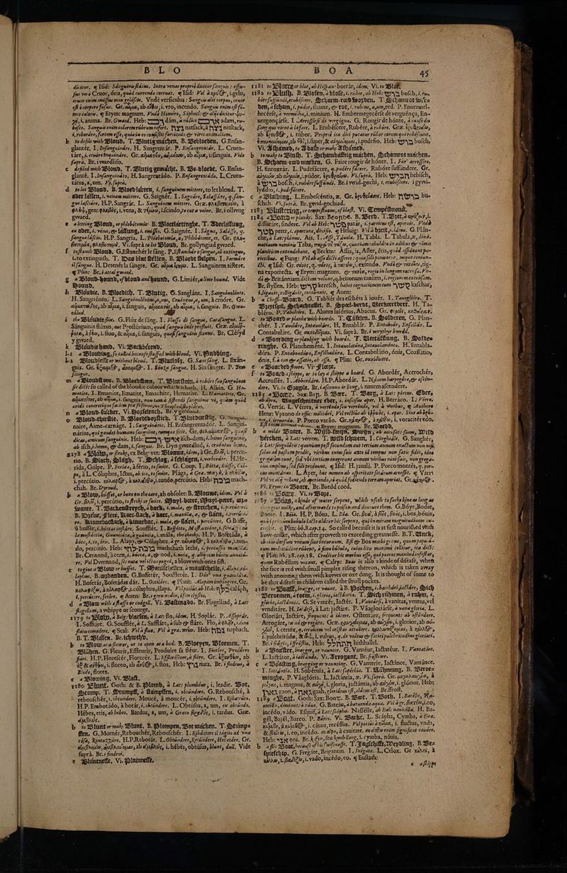 dicitur, qIfid: Sdngwinss Pdtus. Intra venas proprie dicitur fanguis : effu- fis vero Cruor, Gris, quod currendo corruat. qIid: Kel axpv@-, igelu, cruor enim emifjus max geldfet, Vindé verficulus : Sanguis alst corpus, cruor mes calor. q Etym: magnum. Vande Homeéro, S ophocl: & alysdicitur {y= ya i.anima. Br.Gwaed, Heb: S39 dim, « rédice VW adam, ru befco. Sanguis enimeoloremrabrumrefert. Pyy'y natlack,a Fyy’y nitleack, i, robordre, fortem effe, quiate eo compi/tit forticudo & vires animalium, bore fuffindi,ernbéfcere, Schacm-rop worden, T.Schamvot wits Don, afcham, 1. pidor, thame, ¢ vat, i. rubets, a,w,red, P. Enuermel- hecérfe, a vermélha,i.minium. H. Embermegecérfe de verguénca, En= fangqur vient a laface, L, Brubélcere, Rubére, arubore. Grae, eoullecalea, ab Seev0G-, i. rubor, Proprie ita dici putatur ribor corum qui rubefiunt. b todefilewihWioud, T.wBlotigmachen, B.UwBebloeden, GEnfan- émeususouat ab 52: i.fuper,& aiguuiouas, ipudefio, Heb: yrsy boich, glantér, 1. Infanguindre. H. Sangrentar. P. Enfangren:ar, L. Crucn- Vi. Plhamed, to Bbalh or make Hlhdmes, tare, §, cruéretnquindre, Gr. akuaria, adidos, ab aie, ifanguis, Vide b tomaketeIBinth. T. Schambafitig machen, Schamrot machen. Sopra, Br, iveaedlifo, B. Schaem-rood maeken, G. Faire rougirdehdnte. 1. Far’ arroffire. c defiled with Wioud, T.Wlutig gemacyt, B.WGe-bloedt, G.Enfan- =H. &nroxear. L. Pudefacere, g.pudére favere. Rubdre fuffundere, Gr, glanté. I Infanguindto, H,Sangrentado., P. Enfangrentddo, L,Cruen- — ~ aiquulo,ab aiquuin,iptidor, tgubpatya. Vi.fnpra. Heb: wrap hebifch, | tatus,a,um. 75. fupra. awys bofch, irwbére fuffindi. Br.iwrid-gochi, 1. ermbéfcere. i gywie d toler Ilond. B. Wloedldeten, #. fanguinem mittere,toletbloud. T. Iyadin i. pudcfacere. ader laflen, i. venam mittere, G,Saignér. 1.Sagnare, Salefare,q.fan- ¢ aBitthing, L.Erubefcéntia, x. Gr. sevQeldns. Heb: A Xpyryy bue gue laftiare, HP, Sangrar. L. Sanguinens mittere, Gre. prtGorouca, 4 fchah. 7, fura, Br. gyvid-gochiad. = PASL, gen: PAEBes, i. vena, & Thue, ifcindo,tecutaveine, Br.iollwng 1183 Wlaltering, or empefwons, of bla. Vi. Cempettuons, gwaed, 1184 a3 oavy or planke. Sax:Beondé. B.Werd. T.Wret,4 apilev,i. ¢ alerting loud, orphlebstomie B. Wloetlactinghe. T.Aderlatuwy, diflecare, findere. Vel ab Heb: yeh patar, i. partitus eff, apersst. Pndd ex ADEY, 5. Vena, @ ldlang, i. emific. G.Saignée. I. Ségua, Saléffo,q. — \WOE\peter,i. apertura, divifio, q Heluig: Wel. a bpeit,»./dime. G.Plin- Sanguelafcio, H.P. Sangria, L.Phlebotomia,e, Phlebstome, es. Gr. Ate che, 4 Lat:plinus, Ais, 1. Affe,Tawola, H, Tabla. L. Tabula,x, dimé. Forruia, oreGoroud, Vi.fuprarelet WBiloud, Br.gollyngiadgwacd. ~ _—ssutiuure nominis Taba, magg Te rela, quoniam tabulata in edibus G vimis £ toftanch WBiond, GEftanchérle fang. P.EPanchdr ofangue,ab extingwe, — planitiemextendebant, qBeckm: Afiis, is, Affer, cris, quod affideant pa» i,toextinguith, T. Dag biut felien. B. Wloedt fhelpen. 1. Fermare vietibus. q Fung: Vel ab affe dicti afferes : quia foli ponwntur, neque coniuna ilfangue. H. Detenérla fangre. Gr, olan isnes. L. Sanguinem siftere. &h, qld: Gr. ccivis,q. ndvis, 4 7a Uw,i.extendo, Pade e raves tig q Plin: Br.i attal gwaed. ; na exporrecta. qEtym: magnum. & ravie, revioin longum extenfa. Vina g 4%Bloud-yeud, ofbioadandhound, G.Limiér,elimehownd. Vide dé @& Britanniam dittem volvnt,g.britonum taniam, i. regioncm exten{ume ound, Br. ftyllen. Heb: yO kerefch, haber cognationem cum YY kafchar, h @Bloudie, B.wWloedith. T.Wiutig. 6. Sanglant.. I. Sanguinolente. iligauit, colligduit, conunait, ¢ Aucn: Hi. Sangriénto, U, Sanguinoléntisya,um, Creéntnsa, wm, Actudre. Gr. ba Cheffe-ABoard, G. Tabliér des efchéts 4 iouér. I. Tawogliére. T. cluaradisyab aiud,i.fanguis, aluaxtisab aun, ifanguis. Br.Gwa- Brertipil, Hchachtaliel. B. Sppeci-berdt, Werkerrtbert, H. Ta- edlud. ; blévo. P.Zaboleiro, L. Alueusluférius, Abacus. Gr. @:eais, unSeewr. i the Bicudte fix. G.Flix def. Ang. 1. Fluffe di fangne, Cacafangue, L.' ¢ 0B 0ard or planke with boards. T. @iifelen. B. Holderen, G. Plan- Singuinis flixus, ast Profliviuin, qued fanguisinde profluit. Gree. alcsp- chér, I .Tavoldre, Intavolare. H, Entablir. P. Entabodr, Enfolladr. Ly pote, Aft, i. fluo, & azuz,i.fanguis, quapfanguinns faxns. Br, Clefyd Contabulire. Gr. onysdducu. Vi, fupra. Br.# wnythyr bwrdd. waed, : d + «1Boarding or planking with boards. TF. Gertaffiung, B. Doldes k 2Bisudiehand. Vi. Backbérend. rtnghe. G. Planchemént. 1. Intanolatira,Intawolaménto. H. Entabla- lt a WBlouding, (0 called becanfeftuffed with bloud. Vi. Purding. tira. P. Entaboadina, Enfolbadira, L.Contabulaitio, énis, Coaffatio ba Wloudietle or without bloud. T. Wlatlets, G. Sans fing, L. Exine Onis, f.4 con @ affatio, ab aff. q Plin: Gr. cee yidtiots. mis. Gr. B5a, tves@-. 1. Sénxe fangue. H.Sinfangre. P. Sem € aMBoarved floore. Vir Fiwze, y f angue. £- te Woard </hippe, or to lay a fhippe a board. G. Abordér, Accerochérs m «Bioudftone. B.wWiloedtten, T. WBiutftein, 4 rubére fuofanguinen —--Accroffér, 1. Abbordare. H.P.Abordar. L. Nawvem harpegdre,eg afsén= fic ditt: {0 called of the bloudie colour whichithath. H: Albin. G. Hew dere, Vi.to @rayple, Br.i afcenny sr llong, i nauem afcendere. matite, I.Emanite, Ematite, Emachite, Hematite. Litematiees, Gr. 3185 «¥Bgare, Sax: Ban. B. Beer, T. arg, 2 Lat: pircus. Ebert's CUALTITNS, ab etjum,i. nguis, non tama fifendi faneuinis vi, quam qaod abdpre, Wngefchnitner eber, 4. infcifus aper. H.Berraco. 1. Vérre. aridi concretique facicm pra fe feratsve Thesphrdfeoplacet. G. Verrit. L. Vérres, # verréndo few verréndo, vel # viribus, q Authore n 2 Wilond-fucker. Vi. Bozfeleach, Br. y goleuod. Henr: Vptono de offic: militdri, Vel rectiws ab éppwos, i.aper. Sine ab se%- o Bloud-thirtic, B. ABioedtvozftich, T.Biutour Big, OA Bi ay «vi irruendo. P.Porcovarao. Gr.xgap@-, axgvia, i, voracitéredo. naire, Aime-carnage. I. Sanguinario. H. Enfangrentadr. L, Sangui- Chim antmat~érae a; Brym: magnum. Br. UBaedd, narius, qué gaudet humano fanguine, ewmaue fitit. Gr. giramerG&-, guafi b J wilde UBoare, B. YOHId-hosjr, Dwijn , ab accu fats fuem, Wild dicas, amicum fangninis, Heb: E53 WA% ifch-dam,i-homo fangwinn, - Dercken, a Late verrem. “T. votld {ehwent, I. Cinghiale. G, Sangliér, ab ifch,i.home, oF dam, i. fanenss. Br. Dyn gwaedlud, #. ernéntus bimo, a Lat: fngularis squoniam poft fecundum ant tertivm annum exatlum non nife; 4178 «JBlote, or frroke, cx Belg: vet: Wlowwe, idem, AGr.Pas,i.perct- falas ad paftumprodit, viribus enim {wis ante id tempus non fatis fidit, ideo tio. B. Dlach, Hlagh. T. Dchiag, « fehidgen, i.verberare, Hes grogatsm evnt, (ed vbi tertinm exegerunt annum viribus nixi [uis, non grega~ rida, Gdlpe. P. Feréda, a ferio, to fmite. G. Coup, 1, Botta, Biffz,Col~ rim ampline, {ed folipredeunt, q Vid: H. jauali. P. Porcomontés, ¢. por po, AL, Célaphus, Tctus, ab ico, to fmite. Plaga, a Gre. AN}, a TRI ius montanus: L. Aper, hoc nomen ab afperitate fetarwmareeffit. q Varrs i.percitio, waagQ-, axerd7jo,i.tundo,percitio, Heb: yyy mach- 7 Hel vt aly voluntab aperiendoses quod fodiendo terram aperiat. Gr.ygap@. chah. Br. Dyrned, : Vi. Etym:in USoare, Br.Baedd coed. b «Blow, biffet, or bexeon thecare,ab obfolet: B. WBlouwe; idem. Vela 15865 «) VBGare. Vi.rotBore. Gr. Brw, i, perciitio, to ftrike or faite. Mupl-beere, Huypi-pere, oro 1187 » Was, ahinde of water ferpent, which vfeth to fucke kine ns long as Swante, T.backenfrepch, «back, i.mala, o fireicher, 1. pérewtere. sey eine milke,and afterwards to poifon and deuncwre them. G.Boéye,Bodie, B. Dreue, Fieve, Wraec-Nach, « bacc,i. maxilla, c, eo Nien, i.percdic ve. Akinnebactlach, chinnebac, i: mala, & Ader, 1. percitere. G.Buffe, A buffer, é,biccas inflare, Souftler. 1. Boffétte, Moftaccione,s. [chia sf” 3 lamoftaccia, Guancidta,a gnancia,i.mala, thechecke, HP. Bofetada, P boca, i.os, dris. L. Alapa, @ Célaphus, ¢ gr. neane@-, 3 xordz7a,i.tun- do, percutio. Heb: an>-N3 machchath lechi, ¢. percu/fio maxille, Br. Cernnod, icern,i. bacca, €,@ nod, t. nota, ¢. aliquem bibccis anneid~ ve. Pel Dwwrnnod, fi: neta vel itis preni, a blowvwith ones fift. © togine a MBtow or buffer. T. Watwiichelten, « maullcheile, §, dlape,cd- laphus. B.copbanden, G.Buffetér, Souffletér. I. Dar” wna guanciata, H.Boferar, Bofetadas dir. L.Occilére. q Plaut: Alapamimbingere. Gr. Honagicw, a yorepQ-,i.cdlaphus,dlapa. Vi! potins ab Heb: by calaph, 4, percatere, fertre. Auten: Br.i gern nodio, ifon cly/tio, d a Yloro with «ffaffe or cudgel, Vi. Walkinado, Br.Flagelliad, a Let: flagellum, a whippe or fcourge. | : 4 1179 to MBO, « Belg: blachen, 4 Lat: flo, idem. H. Soplar. P. Affoprar. 1. Soffidre. G.Soufflér, a L. Sufflare, afub ey flare. Flo, a gags, r.cuns flaiwcomedére, qScal: Pela fino, Vel a gre.avew. Heb: ffy4 naphach, B. T. Bldfen. Br.ichwthy. Booie: 1. Béis. HP. Boua. L. Bea. Gr. Bow, A885, Go0s,i.bos,bouis, gnod pric bubulo Late aldcur hic ferpens, qui in miram magnitudinem ex= crefcit. qj Plin: 4b.8.cap.1 4. Socalled becaufe it is at firft nourifhed With kowy-milke, which after groweth to exceeding greatnefle. B.T. inch, ram muliitiainericbent, a fiaobibulo, cninslitu maxime tollitwr, ita ditt: q Plin: tb, 28.cap.18. Creditur hic morbus effe, qué pueros maximeinfeftat, quem Rubéllam vecant. ¢ Calep: Boas is alfo akinde of difeafe, when the face is red with {mall pimples rifing thereon, which is taken away with anointiag them with kowes or oxe dung. Icis thought of fome to be that difeafe in children called the fmall pockes. aBeroemen, atoem, i.¢léria,iattantia. T. Hichriiymen, 2rabm, %. gloria, ia€tdntia, G. Se vantér, la&tér. 1. Vantarfi, avanitas, ventus,vel venditare. H, Jaidrfe, a Lat: jactare. P. Vaagloriarle, 4 yana gloria, L. Gloriari, IaGtare, frequent: a idcere. Oftentare; frequent: ab offendere, Arrogare, x ad @ rogare. Gre. xquadtopas, ab auinge, i, glorior, ab av }, i. ceruix, q.ceruicem vel criftas attollere. xgrromCouct, 3 xgrQ-, 1. pulchritide, & Gl, i, vultus, q.de vulens & facies pulchritudine gloriari. b to %Bloxy asa flower, or to open asa bid: B.Wloepen, Wloemen, T. * Br.i fdrio, iffroftio, Heb: SSann hithhallel. MBUihe. G.Fleurir,Efleurir, Produire f fleur. 1. Fiorive, Prodérre b a dBod ler, bracger, or vannter. G. Vantéur, Iadtatéur. 1, Vantatére. fori. HP. Florefcér Florecér. L. Efforélcereya flére, Gr. eFavbéo, ab - Lilatitor, aiattando, Vi. Arrogant, Br. fo/iwr. ; eF & aih$e, i, floreo, ab dv6G,i.flos, Heb: yyy nuts, Br. iflodewo, 4 ¢ 2 WS gatting, bragging or vaunting. G. Vanteric, Taétance, Vantance. Blode, flores. : ~ J. Tattgntia. H, Sob émia, 4 Lat:fuperlia. T.Rithmung, B. Weroes SSNS s}Ssess=5 ——es « slowing, Vi. Blatt. g180 $lunt. Goth: & B.ylomb, 4 Lat: plumbeus, i. leadie. Wot, Stomp. T. Stumpéf, « Hampfien, 4. odbséndere. G.Reboulché, 4 S yeboufchér, i. obtundere. Moucé, 4 moucér, #. obtindere, 1. Ribattite. HP. Embotado, a botar, i. cbtundere. L.Obtufus, a, um, ex obtindo, Hébes, etis, ab hebeo, Bardus, a, um, a Greco BegJdvs, i, tardus. Gre. eépSavs. b to Wlunt or make Wiunt, B. Dlompen, Wot macken, T. Stumps ffen. G, Mornér,Rebouchér, Reboufchér. I. Ribartere il tdglio ad va céfa, Rintuxzare. H.P.Rebotar. L.Obtindere,Rettindere, Heletdre. Gr. Hu Brusio, aulrusous,abeéupavs, i. hébes, obtufus, blunt, dull, Vide fupra. Br. + findrot. e widntneffe, Vi. Piainneffe, minghe. P. Vaagléria. L. lactantia, x. Vi. fupra. Gr. wezarcuraey a (274s, i, magnus, & aid. gloria, jaéténtia, ab adyia,i. gldrior, Heb: “NX gaon, a TIN gaa »gloriatus eft elatus eff. Br.ffroft. ‘ uicéha,diminutsa ndue, G. Bateau, a batuenda aqua. Pel Agr. Baria,i.co, incédo, vido. Efquif,a Lat: fedpha. Naffelle, ab Ital. nauicélla, H. Ba- “gél, Bajél, Barco. P. Barco. Vi. Warke. L. Scaépha, Cymba, 4 Gre. ween, axvueG-, i. cdnus, recéflus. Vel potins axoud, i, fluctus, vnda, Heb: sy oni. Br. kify7, feu kwch longi. cymba, nauis. fpiefchtp. G. Fregate, Brigantin. 1. Frégata. L,Celox. Gr. xadns, a iat Gadiew,i.vado,incédo, eo. q Euftash: i e&. afiappe