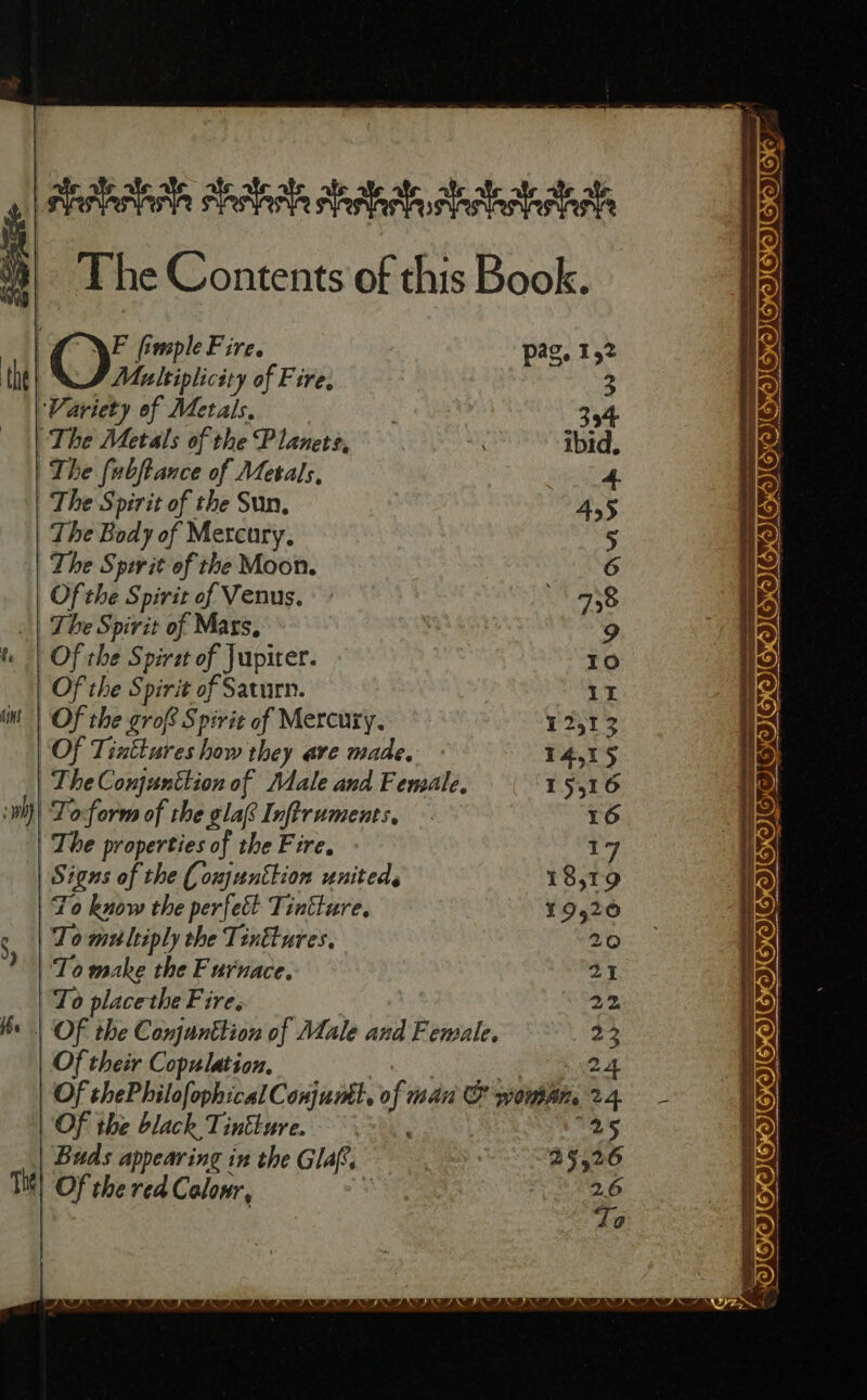 ) 4S fs THIS LARARAAAR Satna shah ahaa nT nee i mn 8) The Contents of this Book. lp | 11) | C); finsple Fire. pag, 152 ik : the | Multiplici ity of Fire, 3 2 Variety of Metals. 354 ig The Metals of the Planets, “ ibid. is | The fubftance of Metals, 4. i) | The Spirit of the Sun, 455 Ho The Body of Mercury. 5 fo The Spirit of the Moon. 6 i= | Of the Spirit of Venus. LS 56 is | The Spirit of Mars, 9 19) | Of the Spirat of Jupiter. 10 2 Of the Spirit of Saturn. iI He i | Of the grofs Spirit of Mercury, 12513 a) Of Tinttures How they are made, 14,15 ik | The Conjunttion of Male and Female, 15516 12 W)| To-form of the gla Inftruments, 16 1 | The properties of the Fire. 17 6 | Signs of the Conjunttion united. 18,19 5 | To know the perfect Tintture, 19520 - 6 || To multiply the Tinttures. 20 i FT make the Furnace. 21 is) To place the Fire. 22 i) Ke | Of the Conjunttion of Male and Female, 2 i ea Of their Copulation. | Bi Of thePhilofophical Conjuntt. of man OF woMhite 24 ‘ 8) Of the black Tinkture. 25 | Buds appearing in the Gla. 25526 The Na the red Calonr, ae | ! ) TOTTI