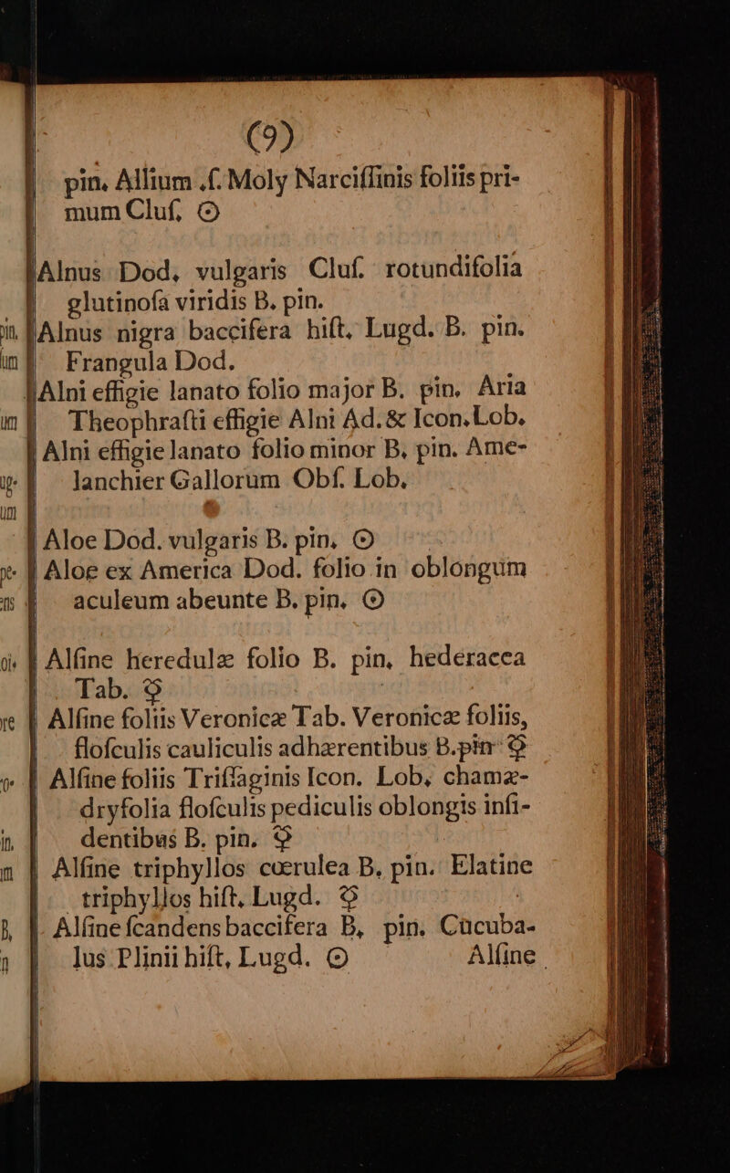 |. pin. Allium ,(. Moly NarcifIinis foliis pri- mum Cluf, 1 | : Alnus Dod, vulgaris Cluf. rotundifolia glutinofa viridis B. pin. Alnus nigra baccifera hift, Lugd. B. pin. Theophratti effigie Alni Ad. & Icon. Lob. | Alni effigie lanato folio minor B, pin. Ame- lanchier Gallorum Obf. Lob, | aculeum abeunte B. pin. | Alfine heredulz folio B. pin, hederacea |. Tab. 9 jtd Alfine foliis Veronica Tab. Veronica foliis, | flofculis cauliculis adherentibus B.pin: €? Alfine foliis Triffaginis Icon. Lob, chamz- dryfolia flofculis pediculis oblongis infi- | dentibus B. pin. € | | Alfine triphyllos caerulea B, pin. Elatine |. triphyllos hift, Lugd. $9 | |. Alfinefcandensbaccifera B, pin. Cücuba- Jus Plinii hift, Lugd. €——— RaüÓ ad ———— n QR