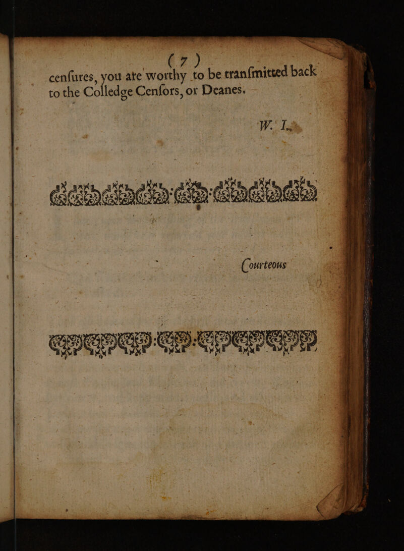 i Bae  add A a, cenfures, you ate worthy to be tran {mitted back to the Colledge Cenfors, or Deanes. : ( ourteous