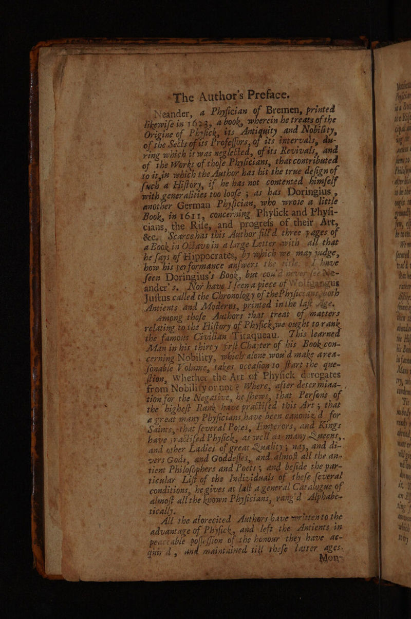 Fe er a ee 20-00 sey: Sper on Pm ana bein Ap i esnsgnacemernesnieersn en The Author's Preface. Nieander, 4 Piyfictan of Bremen, printed likewife in 1623, 4 000k, wherein he treats of the Origine of Phyfick, ws Amiquity and Nobility, of the Setis of 15 Profelfors, of #ts intervals, dis- ring which it was neglethed, of its Revivals, and of the Works of thoje Phyficians, thar contributed fo it,in which the Author has hit. the true defign of with generalities too loofe 5 4s has WDoringius., Book, im 1611, concermng Phylick and Phyft- cians, the Rife,,.and progrefs. of their, Art, ec, Scarcebas this Author fill d three pages of a Book in Otlavein a large Letter avith .all.that as Be ons: asilag ripe - ee he fays of Tayppocrates, bY WysiC , me TG?) Hage , how his performance anjwers fhe Nie. «4 Lave feen Doringiuss Book, but cone neu éIWe- ander’ s. Nor have! feen a piece 07 VV olsgangus Julius called the Ghronology of theP hyficiais, both Anients aud Moderus, printed inthe lA Ages among thofe Authors that treat of matters relating tothe Hifory of Phifick,we ought torank ihe famous Civilian ‘1 waqueau. This learned Man in bis thirey frlb Chapter of is Book,con- cerning Novility, which alone. wow d make area~ rn i lag Fes See ky ph apt ae é Ss) “ fOmagie V OLE, takes OCea/iOn fo frart fhe gue~ jye ire Pi eRe my SO Es hk ®t {= M! ae ion, Whether the Att of Phyitck ccrogates ft Nobility or no whey rom Nobility or none Mmeere oa) ae a) a - a fh. bi iD ie - 2 r tion tor the Negative, ne.jpews, toatl Perfozs .o . ? i pe &gt; 5: 3 : ; Mtg alien Miglascoty 3.55 PAO? br Atte the bigheft Ram. have pra hifed this Art 5. that 2 YOU an be BA SIAN Dpaen: ae Tao APO RS Aan 44. q ye A LVCAL WAY LE DY[ULANS WA Ce R00 CAROLS A for t feveral Pojes, LIGPREr ers, aR ad Kings ttt EF Dhy trl ma Pht Gh Ott AIOY ee ifed Phyfick, As Cll GSUTMAM) x BCCHS Bert syeth pF and other Ladies of great Quality, nay, and di- vers Gods, and Goddefles, and, almoft all the an- tient Philofophers and Poets, and befide the par- ticular Lift of the Indiziduals of thefe feveral conditions, he gives at lalt A reneral Catalogue of almojt all the known Phyficians, vag d Alphabe+ tsCatly. | ALL the atorecited Authors bave written to the advantage of Phyfick, and left the Antients 16 peaccable polleffion of the bosour they have aé- Guy ay and maintained vidl ‘thefe latter. ages- Morn; Athen | lems 0 Phyloloy alter bis i be } he cng. te gyn ; J ; Wem feented trae &amp; thar | Tat Wi
