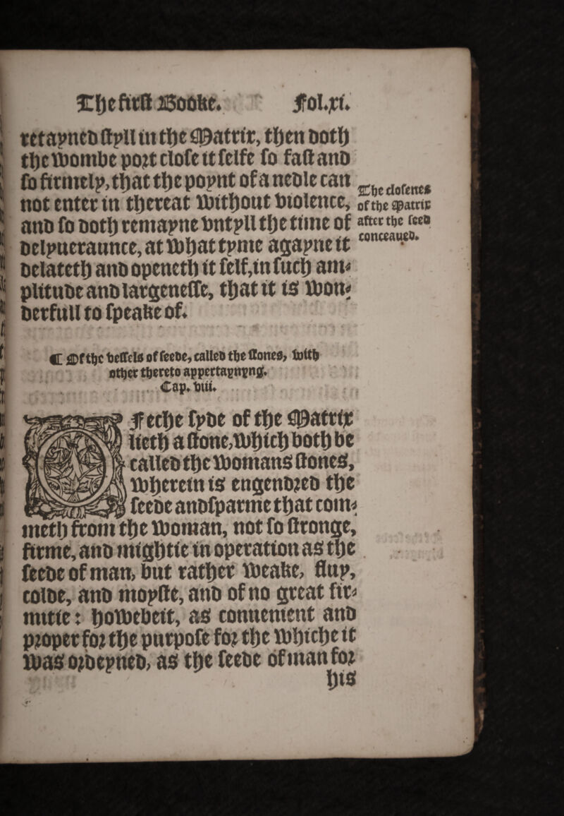l! I I ' fl P I EIjeftrB Boohe. ' • »fV 5foI.jrf. re trtvncij ttpll tit tlte flDatrtr, tfjcn Dot!) tl)c iDombcpoit clofc tt fclfe fo fall ai to fo finitely,ttjat tbepomtt ofancoie tan not enter tn thereat Hntliottt otolencc, of ttjc spatttc ano fo ootlj remaynetoitylitOetiine of [«» oclyueratmce, at Wftat twite agapne it • belatett) atto opened) tt felf,tn fuel) an* plttuoe ano largeneffe, tljattt ts worn oerfnUtofpeafteof. C Of tljc tjeffcla of feede, called tlje floneo, fottd ottjee thereto appertaining. ■|H t,.v Cap* tiiin A II .5 l * k 4 • * >.* .* 4 5F etfie fpoc of tf)e ©atrfr calico tl)c womans (tones. Wherein ts engettojeo tl)c —fceoe anofparme tfiat com? met!) fronttfie Woman, not fo Oronge, ftrme, ano migOttc tn operation as tf)c fecoeof man, Out rather wcafte, flap, coioe, ano moptte, ano of no great ft* mttte t fiowebett, as eonttement ano ptoperfo? tfie pnrpofe fo? t()e Wiitcftc tt was owepneo, as ttje feeoe of titan fot