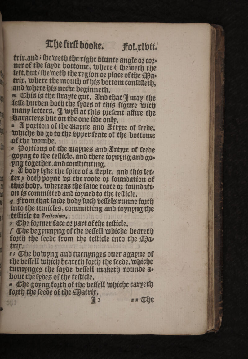 A m IS t * Elje fitff boofte. jfo!.rlb<t. trfcatiD * ©ctoetb tbe right bluttfe angle 02 cou ner of thefapDe bottoms tobere i rbewetb tlje left,but i Gjetoetb tbe region 02 place of tbe fl&a* trtr, tobere the mouth of big bottom conftStetb* anD tobere bt0 uecbe beginnetb. ? miss i0 tbe Strapte gut* 3SnD that % map tbe leffeburDen both the fpDe0of tbfe figure toitb manp letter, % topll at tbi0 pzefent affire tbe fiaracter0 but on tbe one fiDe onlp. “ 31 portion of tbe saapne anD 3rtp2e of feeDe, tobtcbe Do go to tbe bpper feate of tbe bottome of tbe toombe.' • i£ojtton0 of tbe tmapne0 anD 3Prtp2e of feeDe fiopng to tbe tetttcle, anD there topnpng anD go* png togetber,anD constituting* j> 31 boDp Iplie tbe fpire of a tteple, anD tbt'0 let* ttvp Doth popnt b0 tbe roote 02 founDation of tbWboDp, toberea0 tbe faiDe roote 02 founDati* on i0 committeD anD iopneD to tbe testicle. ? from that faiDe boDp fucb beSfete runne fo2tb into tbetunicle0, committing anD iopnpngtbe testicle to ftritomum, r cbe f02mer face 02 part of tbe testicle. f ^bebegpnnpngoftbebeSfelirobicbe bearetb fo2tb tbe feeDe from tbe testicle into tbe £©a* trip. . 11 tt ^bebotopnganDfumpngesoucragapne of tbe beCTell to bicb bearetb f02tb tbe feeDe, tobicbe turnpnge0 tbe fapDe beffell mabetb rounDe a* bout tbe CpDe0 of tbe testicle. &be gopng fo2tb of tbe beffell carpetb > V ^ % . Jk ^ ^ « # fo;tb tbe feeDe of tbe *©atrir 32 at* cbe