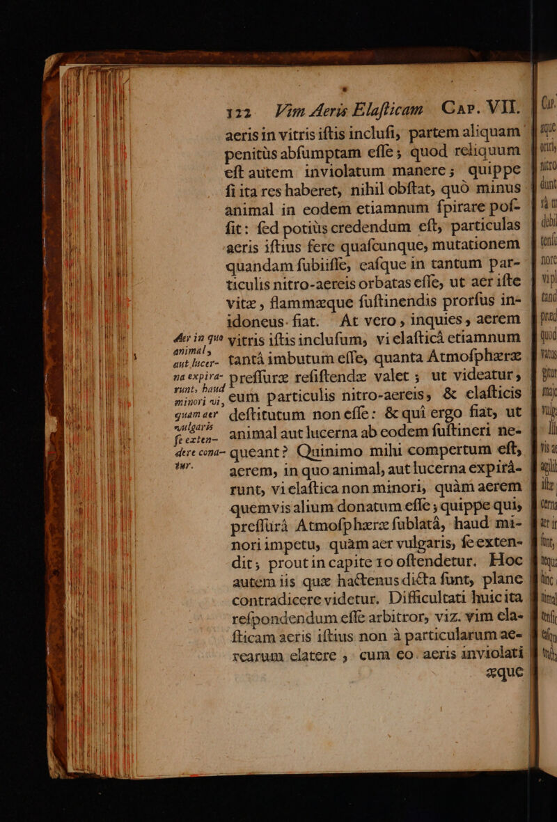 aeris in vitris iftis inclufi, partem aliquam penitüs abfumptam effe; quod reliquum eft autem. inviolatum manere; quippe fit: fed potius credendum eft, particulas aeris iftius fere quafcunque, mutationem quandam fubiiffe, eafque in tantum par- ànimál s runt, baud guinori il, sy lgar is fe extea- IN. noriimpetu, quàm aer vulgaris, fe exten- autem iis qux haCtenus dicta funt, plane contradicere videtur. Difficultati huicita fticam aeris iftius non à particularum ae- rearum elatere ,. cum €o. aeris anviolati xque ] |